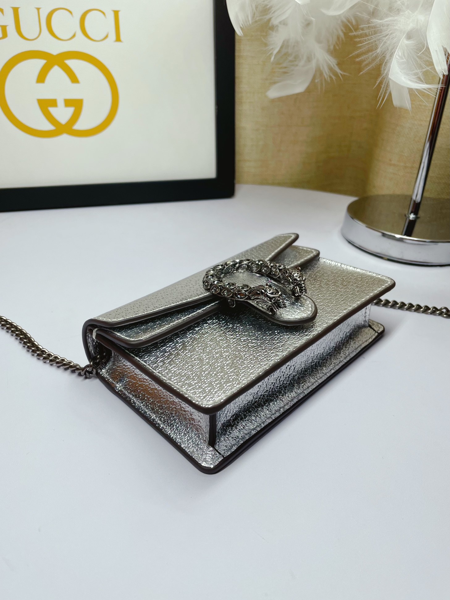 Gvc*1 Dionysus S*per Mini Bag Silver For Women, Women’s Bags 6.5in/17cm GG 476432 1TRBN 8173