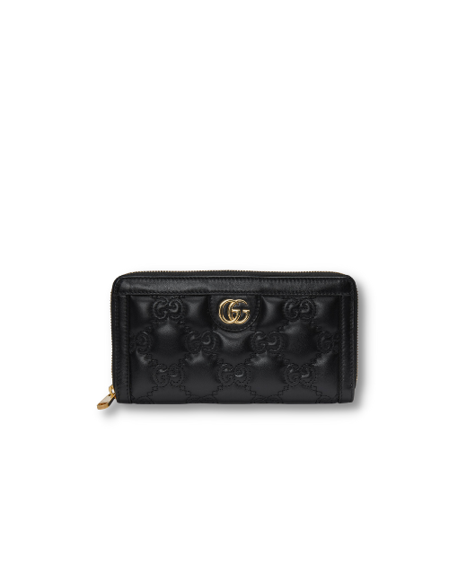 Gvc*1 GG Matelassé Zip-Around Wallet Black For Women‎ 723784 UM8IG 1000 7.6 in/ 19.5 cm