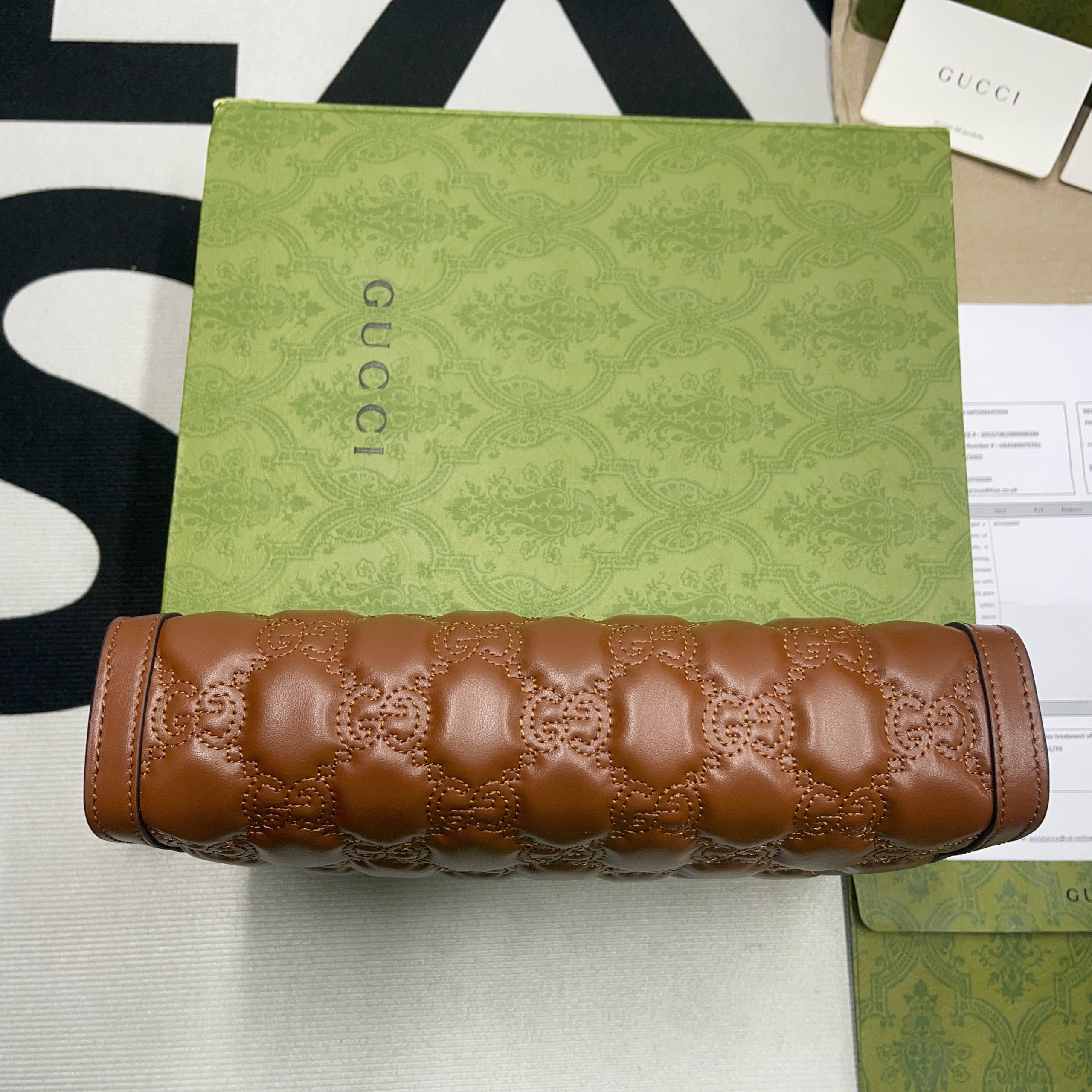 Gvc*1 GG Matelassé Pouch Black/Brown/ Grey For Women‎ 723780 UM8IG 1000 10.6 in/ 27 cm