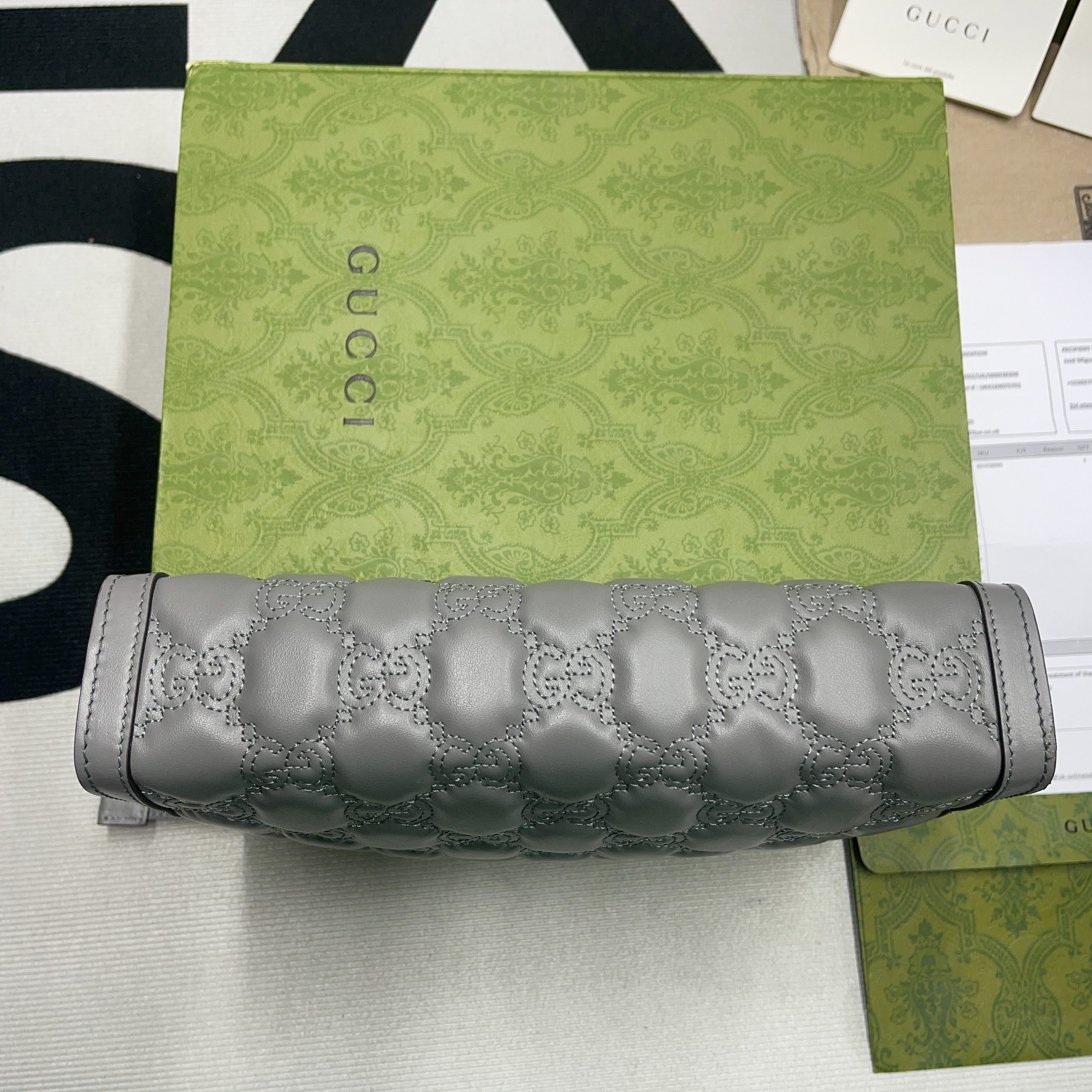 Gvc*1 GG Matelassé Pouch Black/Brown/ Grey For Women‎ 723780 UM8IG 1000 10.6 in/ 27 cm