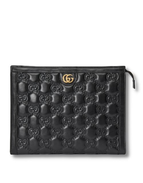 Gvc*1 GG Matelassé Pouch Black/Brown/ Grey For Women‎ 723780 UM8IG 1000 10.6 in/ 27 cm