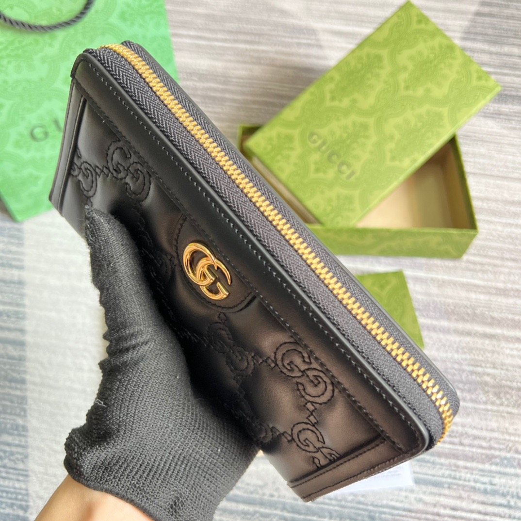 Gvc*1 GG Matelassé Zip-Around Wallet Black For Women‎ 723784 UM8IG 1000 7.6 in/ 19.5 cm