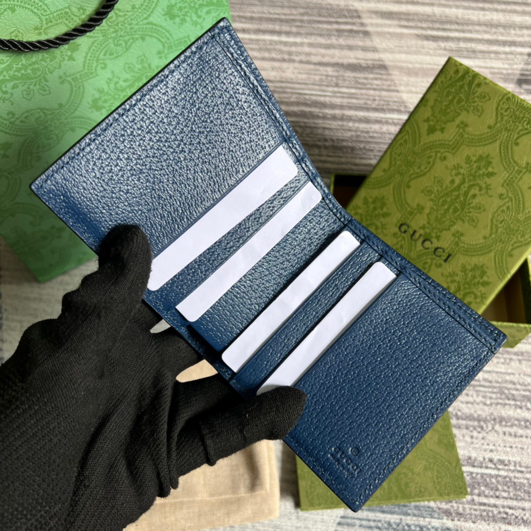 Gvc*1 GG Marmont Bi-Fold Wallet Black/Blue For Men 4.3in/11cm ‎428726 1T56F 1000