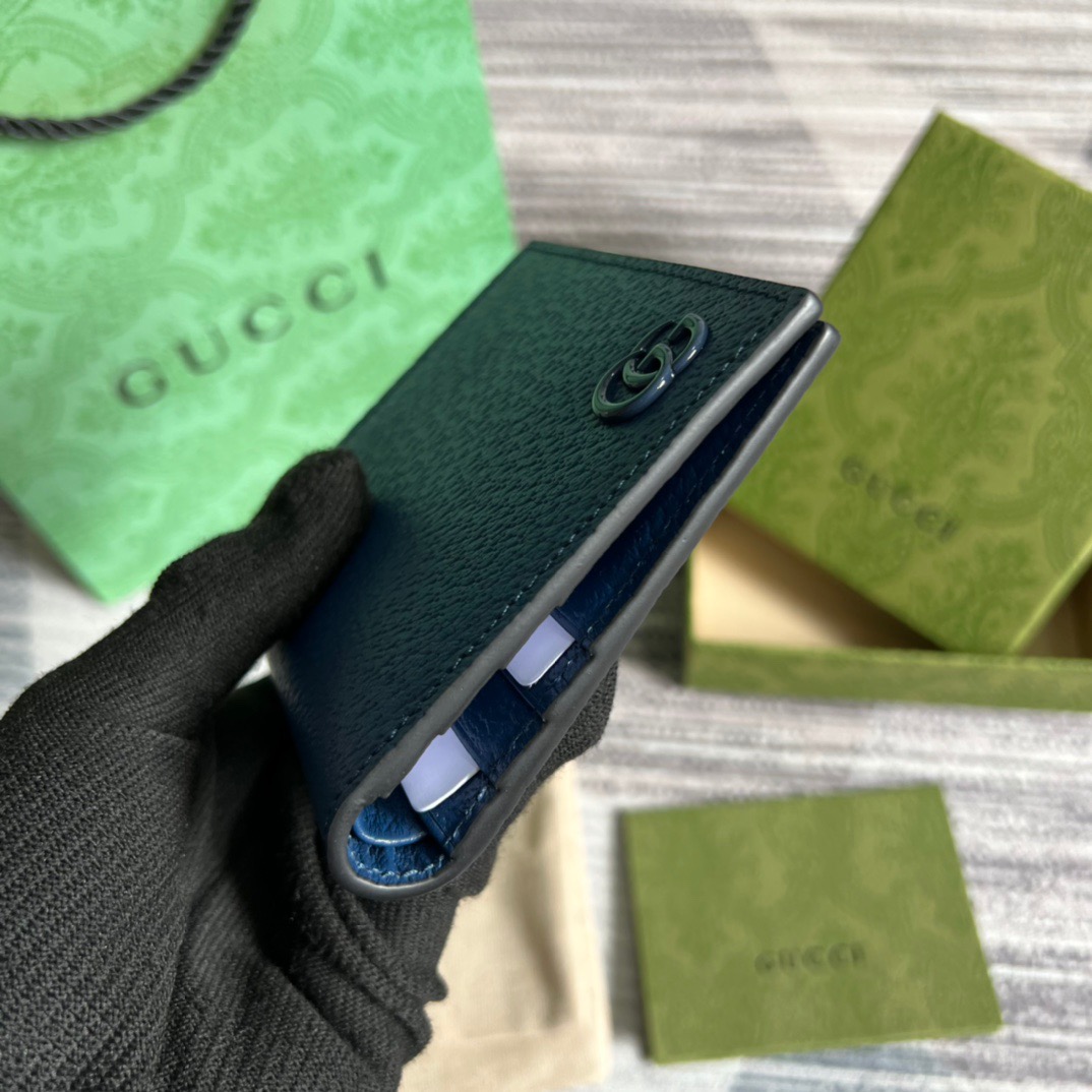 Gvc*1 GG Marmont Bi-Fold Wallet Black/Blue For Men 4.3in/11cm ‎428726 1T56F 1000