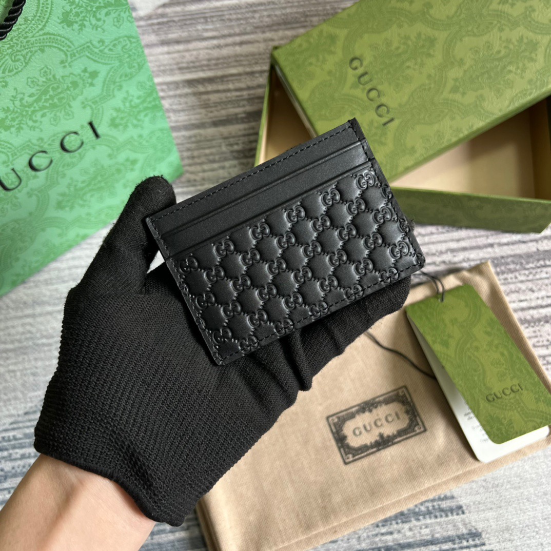 Gvc*1 GG Ssima Card Case Black For Men 3.9in/10cm ‎‎‎262837 BMJ1N 1000