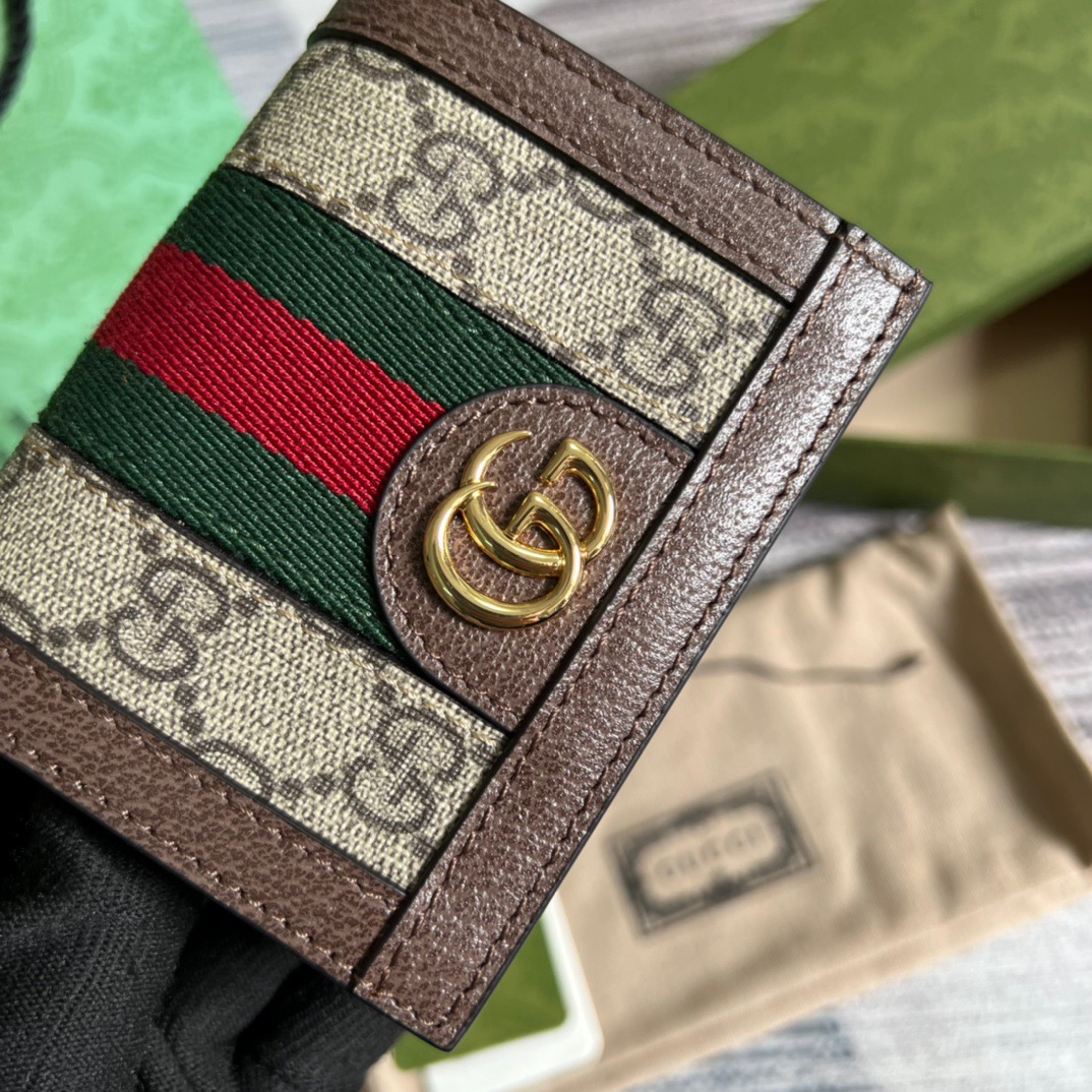Gvc*1 Ophidia GG Card Case Wallet Svp*me Canvas Beige For Women‎ 4.3in/11cm 523155 96IWG 8745