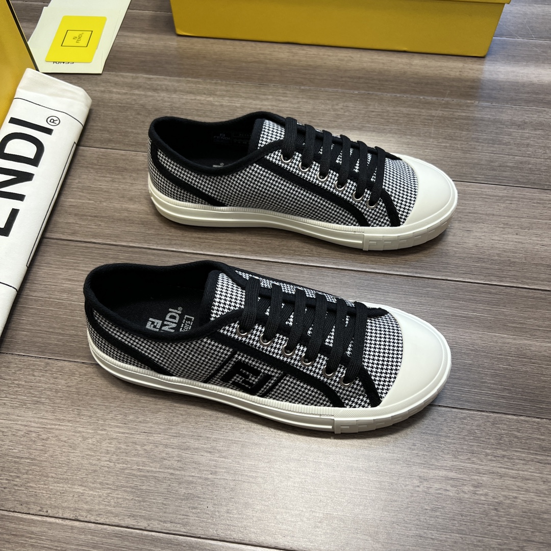 F**di FD Domino Fabric Low-Tops Sneakers Black For Men 7E1553AKX2F1DVL