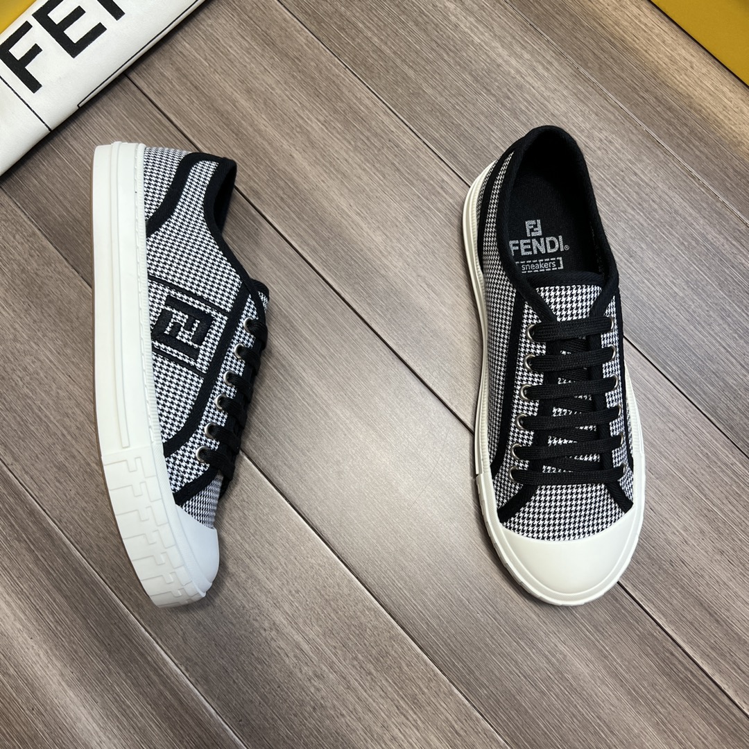 F**di FD Domino Fabric Low-Tops Sneakers Black For Men 7E1553AKX2F1DVL