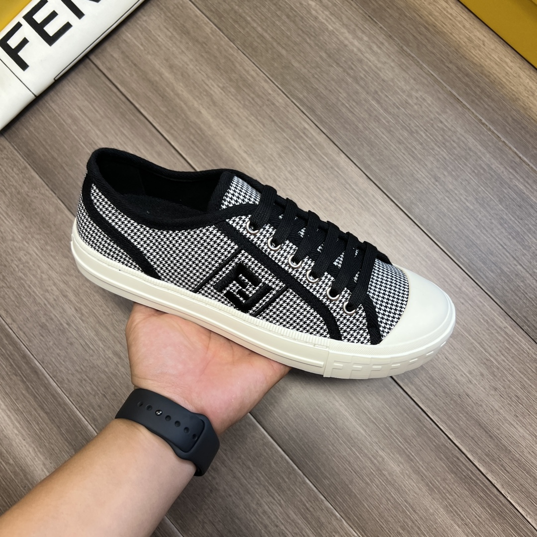 F**di FD Domino Fabric Low-Tops Sneakers Black For Men 7E1553AKX2F1DVL