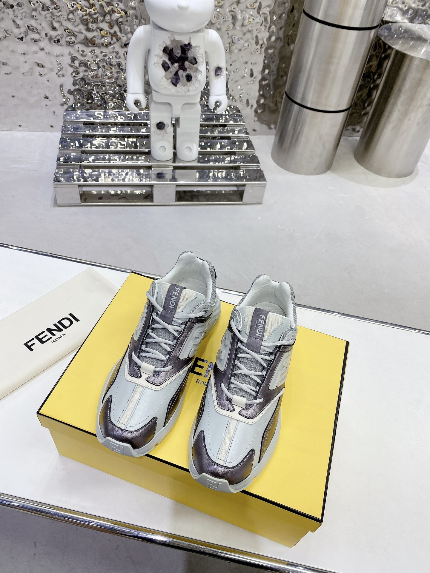 F**di FD F**di Faster Low-Tops Sneakers Grey For Men 7E1555AKX4F1ICJ