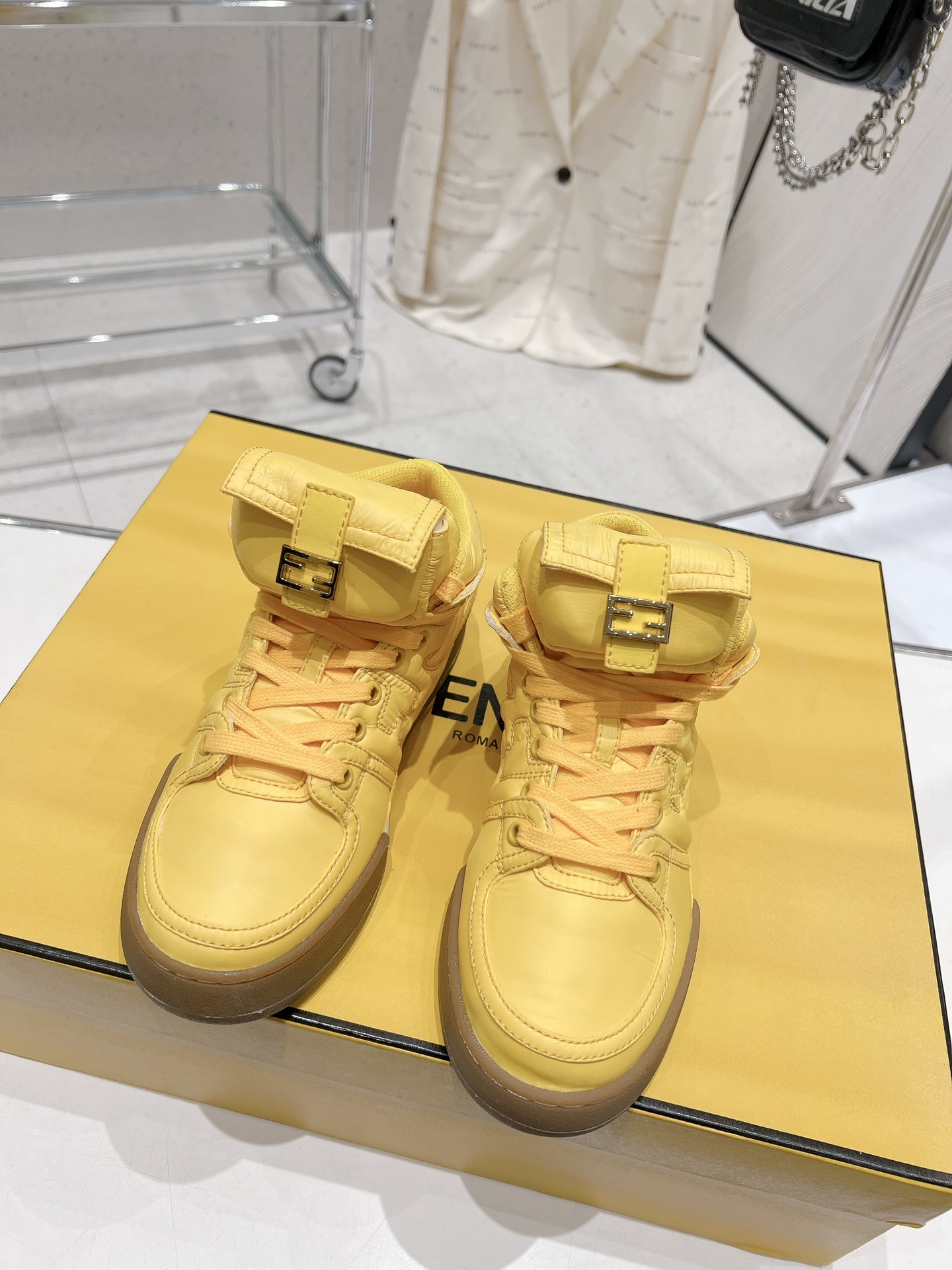 FD F**di Match Lace-Up High-Top Sneakers Yellow For Women
