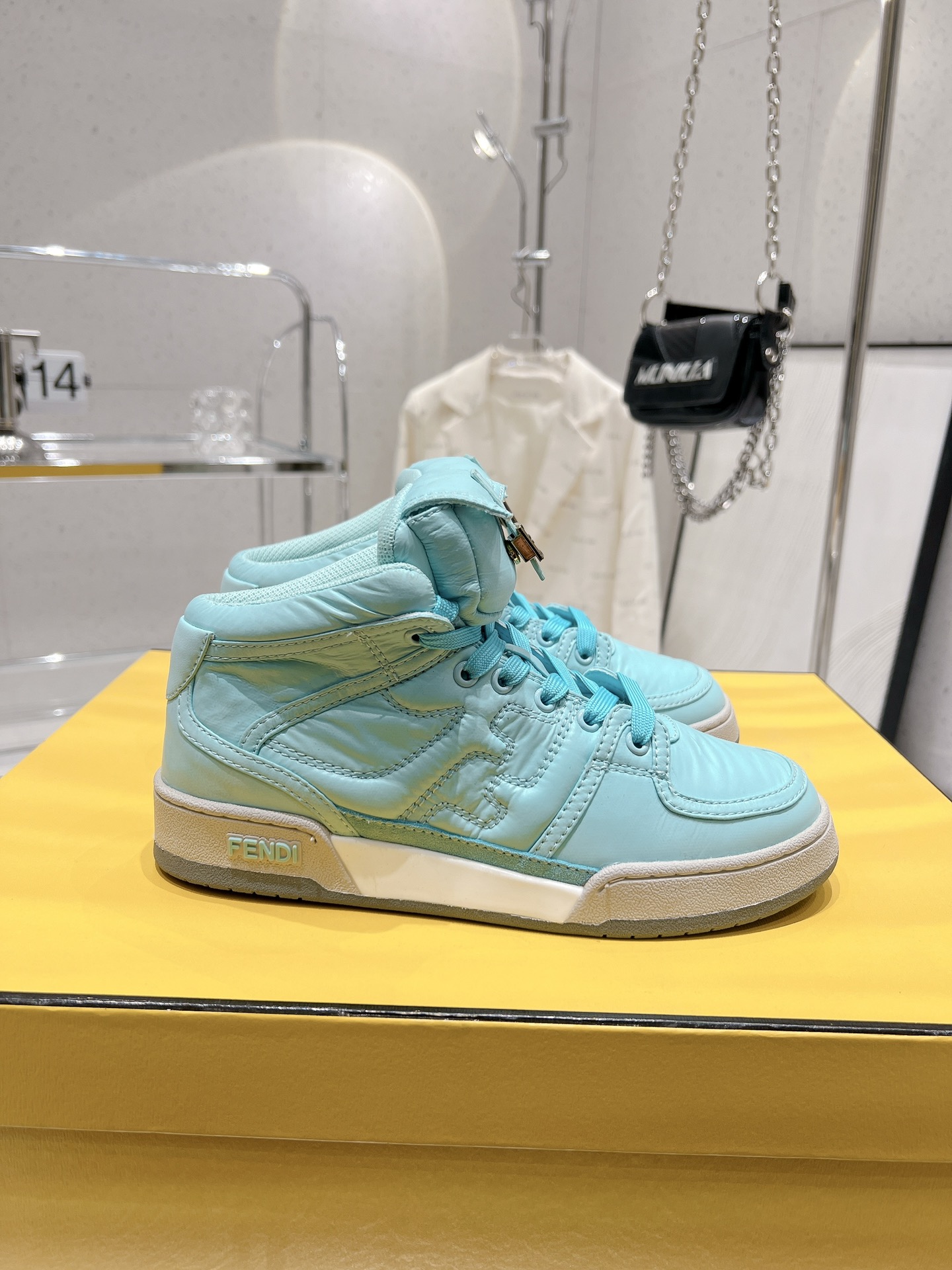 FD F**di Match Lace-Up High-Top Sneakers Blue For Women 8E8380ALIRF1JGC