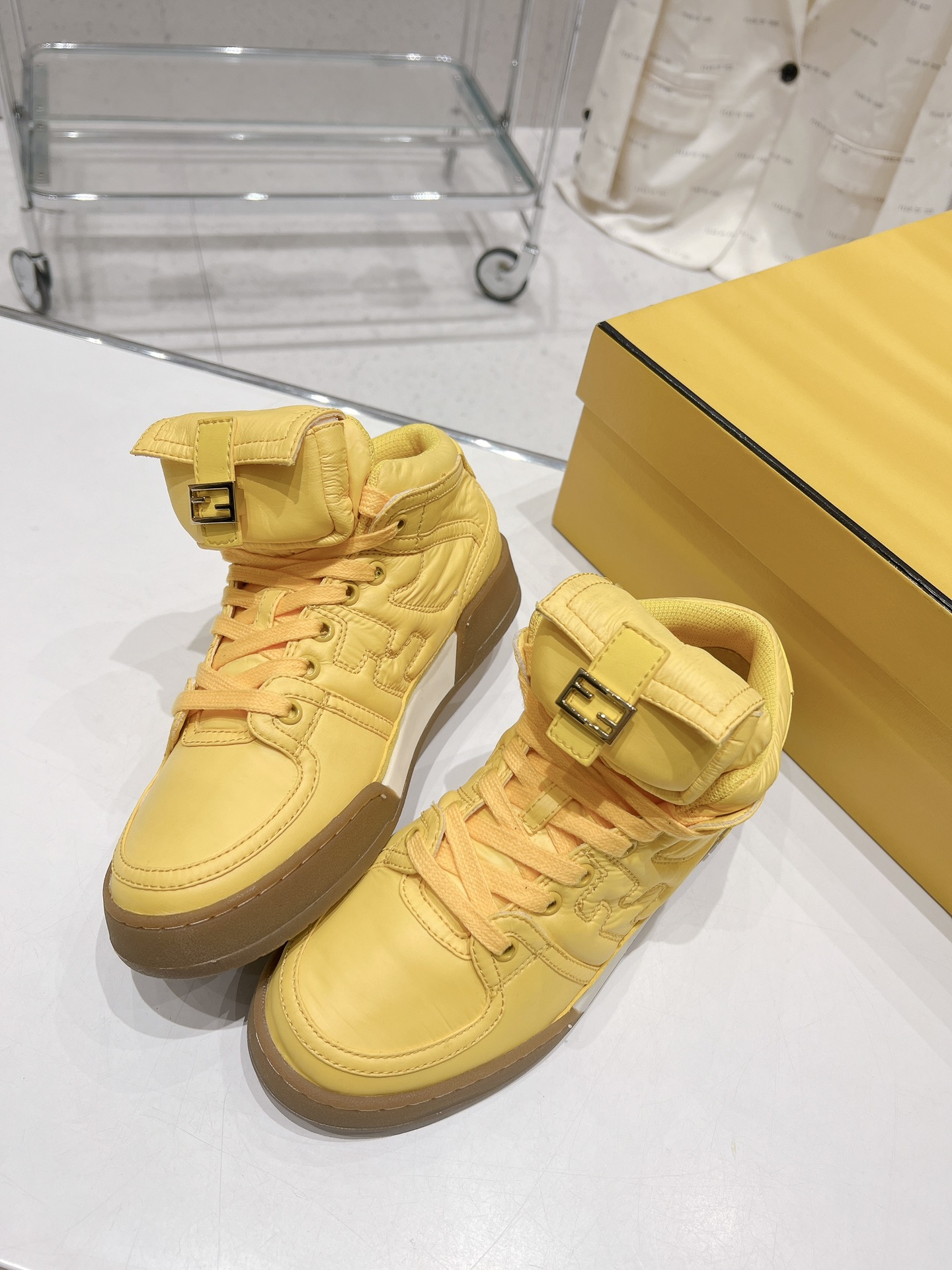 FD F**di Match Lace-Up High-Top Sneakers Yellow For Women