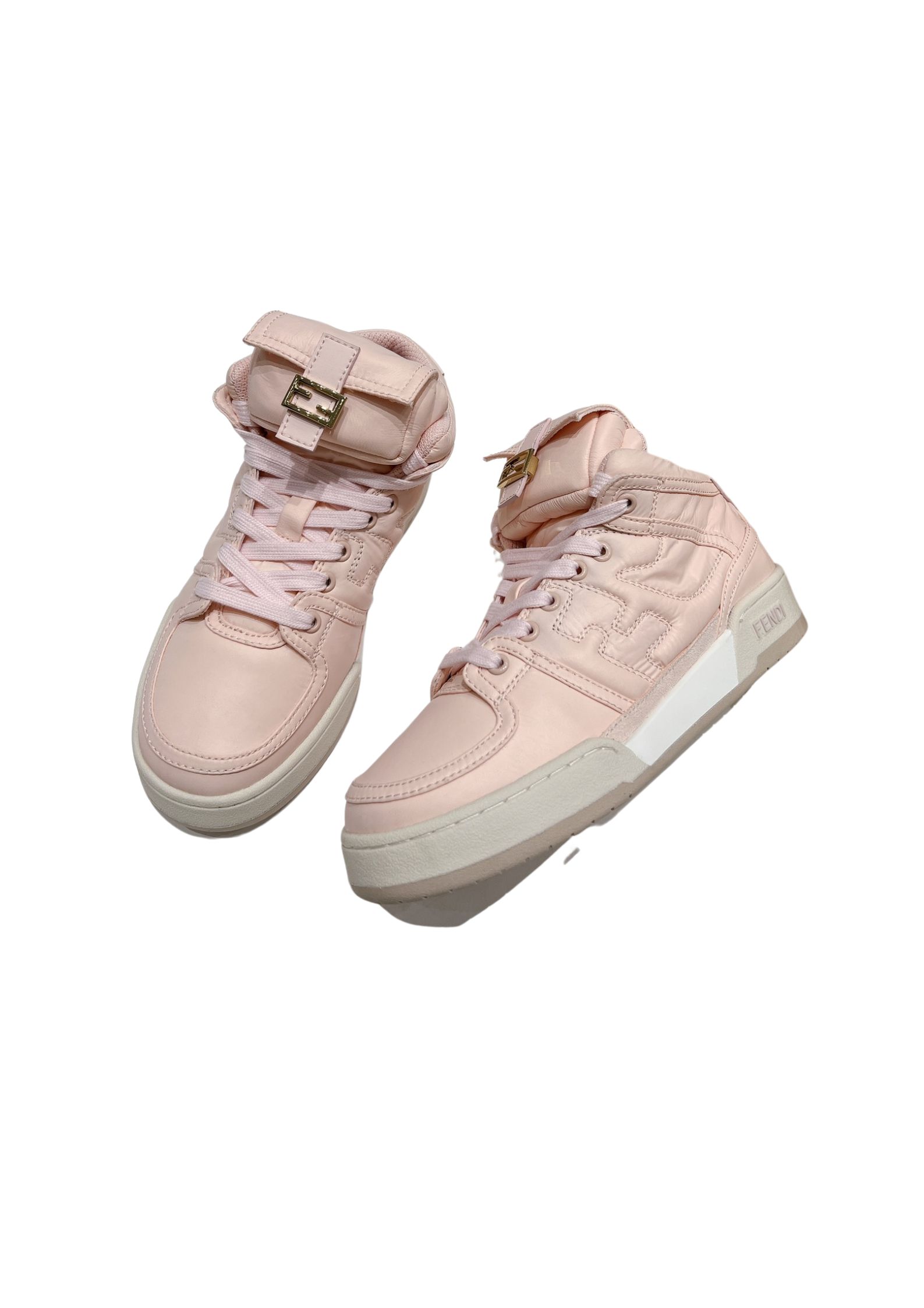 FD F**di Match Lace-Up High-Top Sneakers Pink For Women 8E8380ALIRF1JG9