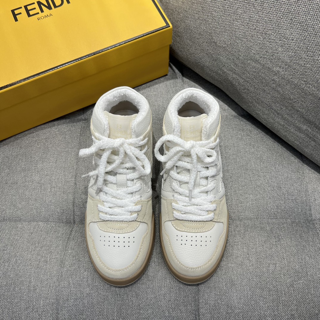 F**di FD F**di Match Lace-Up High-Tops Sneakers White For Men 8E8358AHH2F1FHS