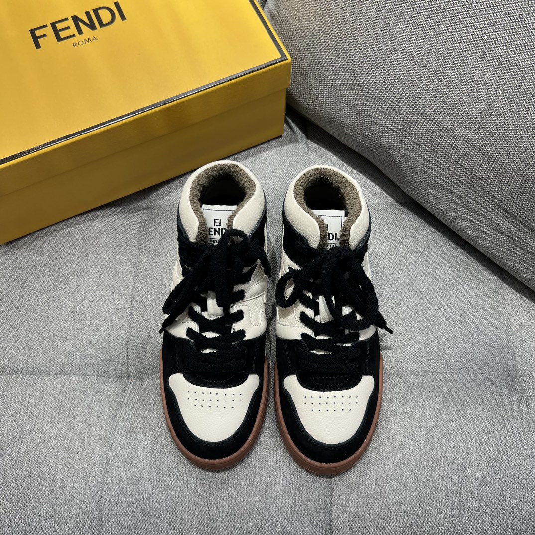 F**di FD F**di Match Lace-Up Hight-Tops Sneakers Black For Men 8E8358AHH2F1FZB