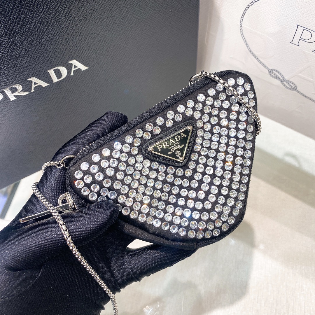Pra*a Mini- Pouch With Artificial Crystals Bag Black For Women 3.9 in/ 10 cm 1NR005_2AWL_F0T7O