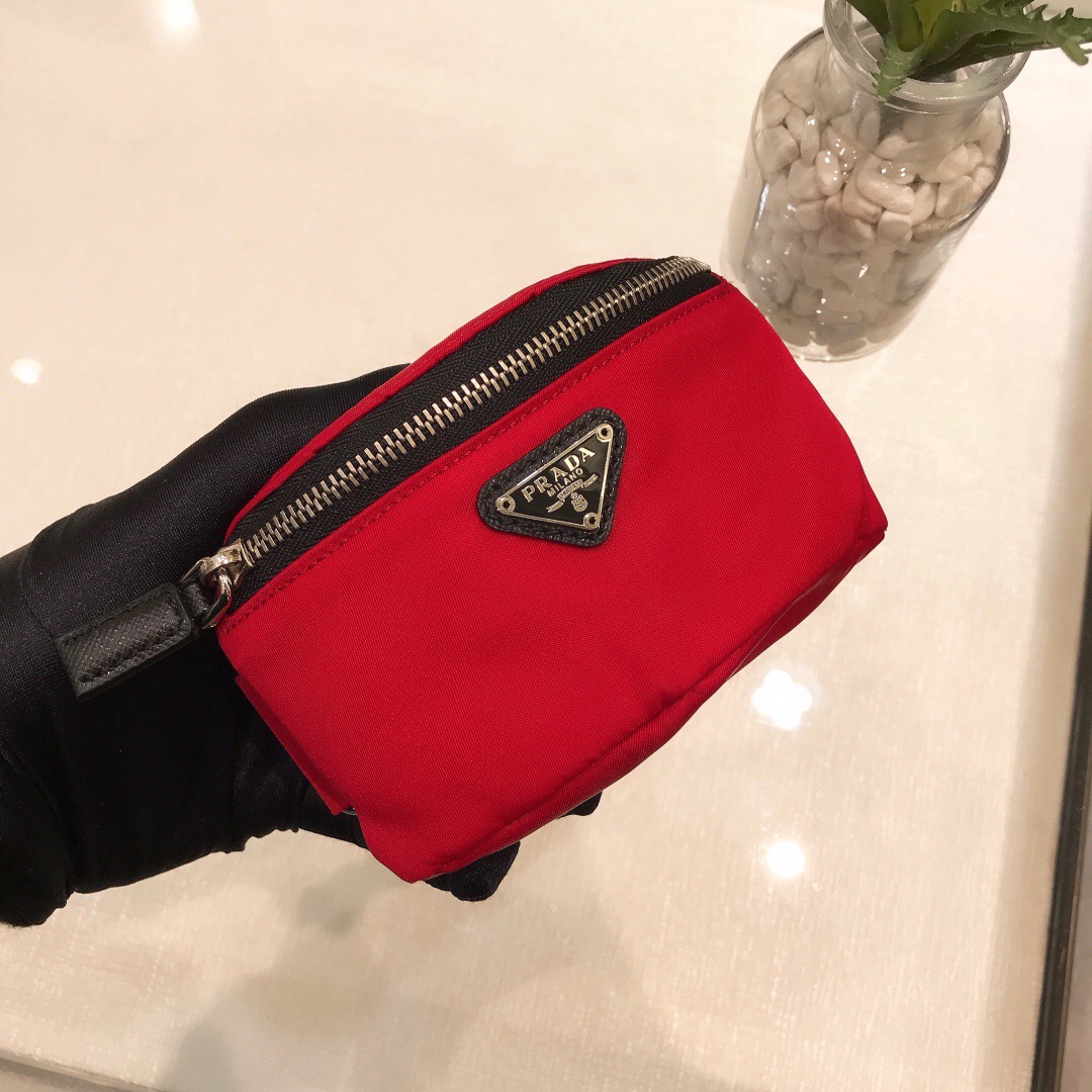 Pra*a Nylon Wristlet Clutch Bag Black/Pink/Red For Women 5.1 in/ 13 cm 2TT095_D02_F0002