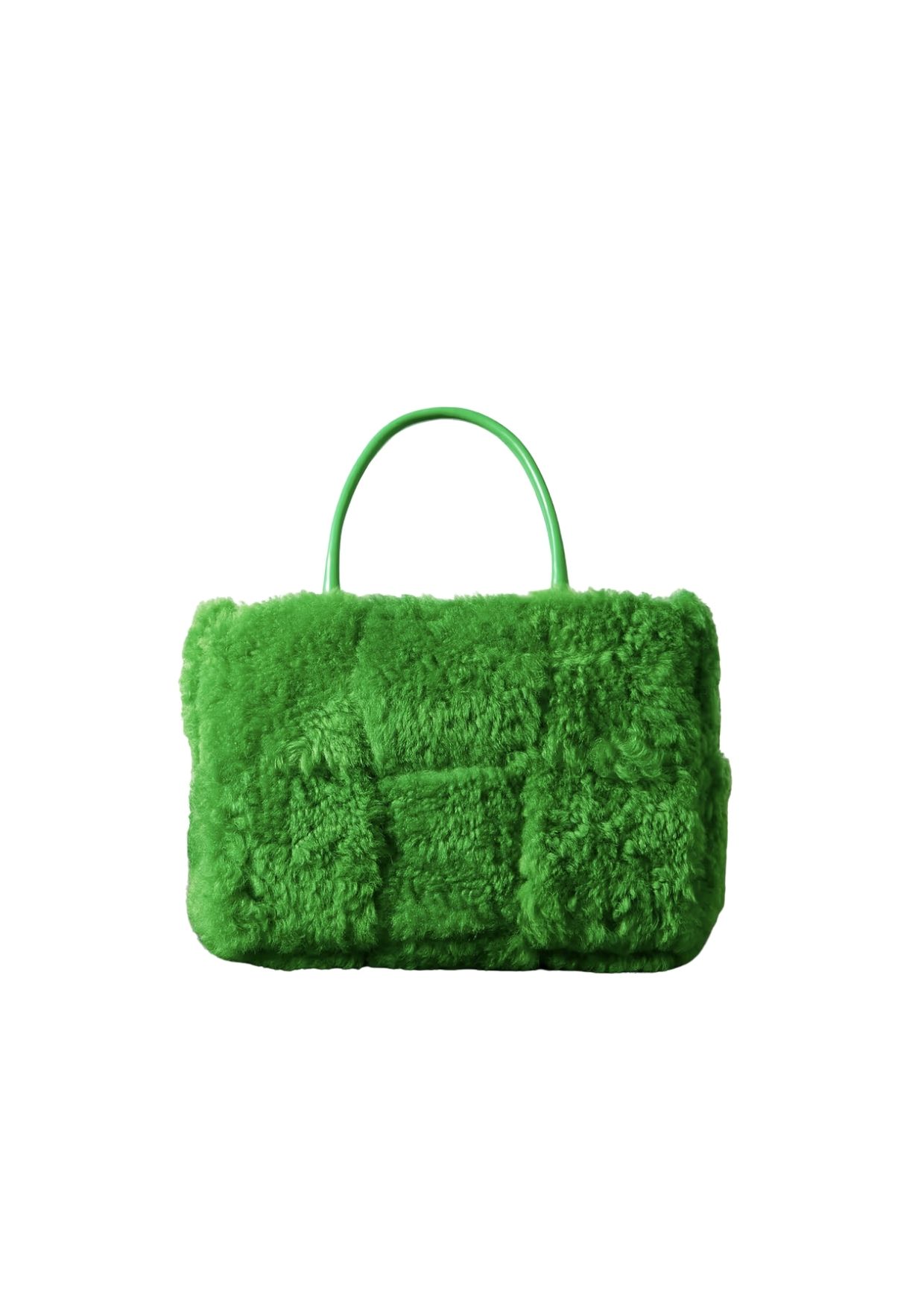 B0tt*ga Ven*ta Arco Small Trimmed Intrecciato Shearling Tote Green For Women 17411127377168917