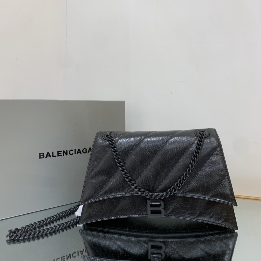 Ba1en*iaga Crush Medium Chain Bag Black/Silver For Women‎ 12.2in/31cm