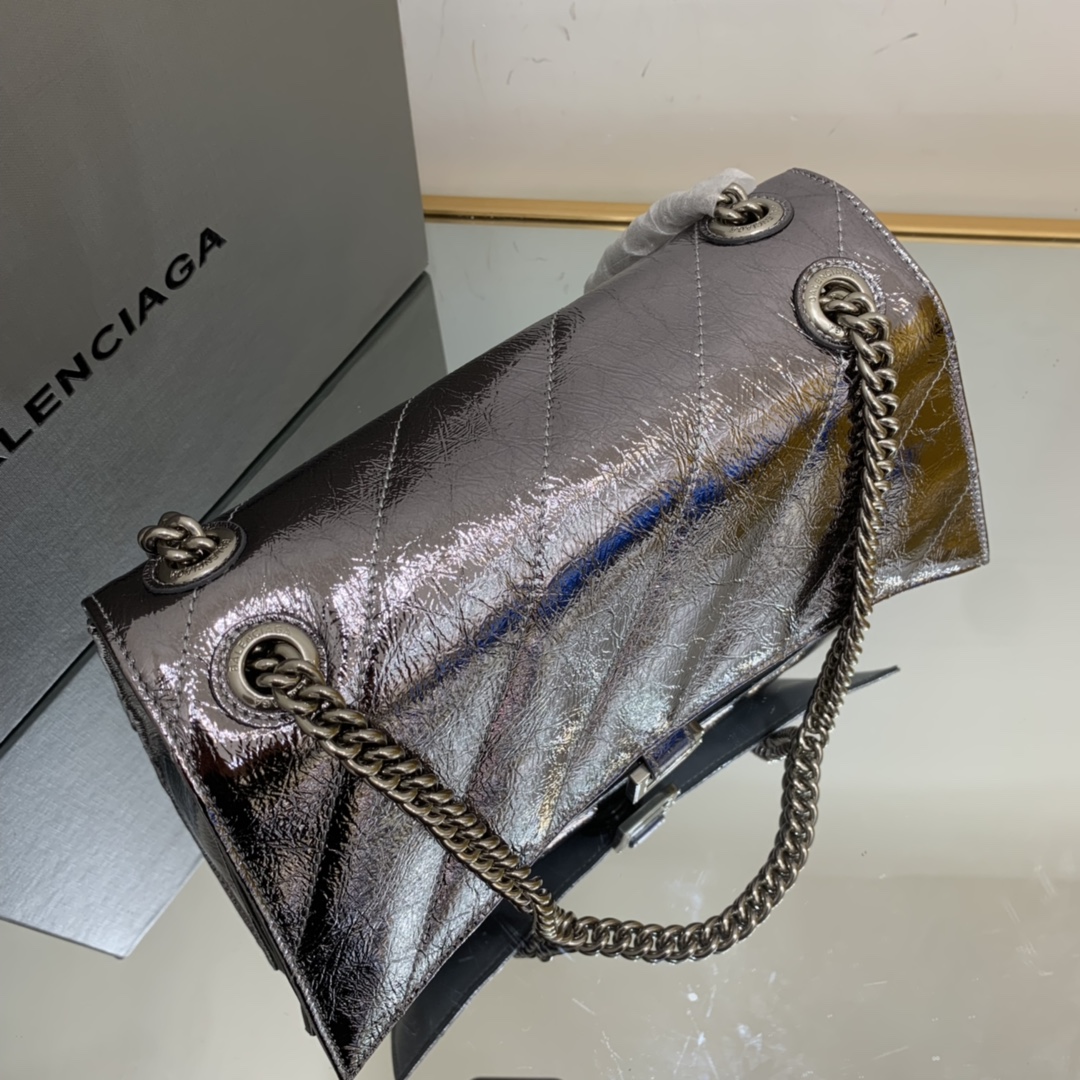 Ba1en*iaga Crush Medium Chain Bag Black/Silver For Women‎ 12.2in/31cm
