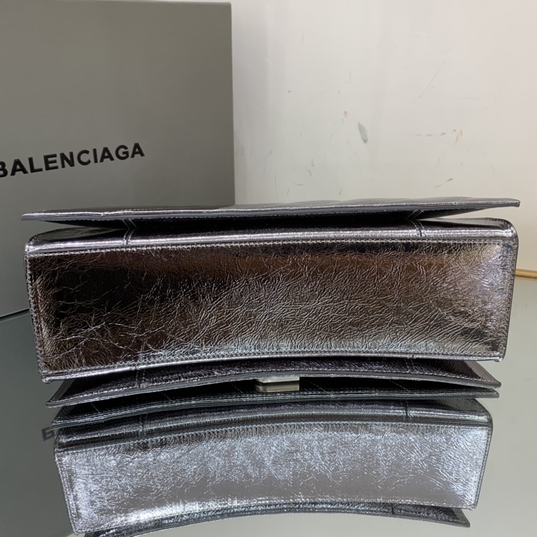 Ba1en*iaga Crush Medium Chain Bag Black/Silver For Women‎ 12.2in/31cm