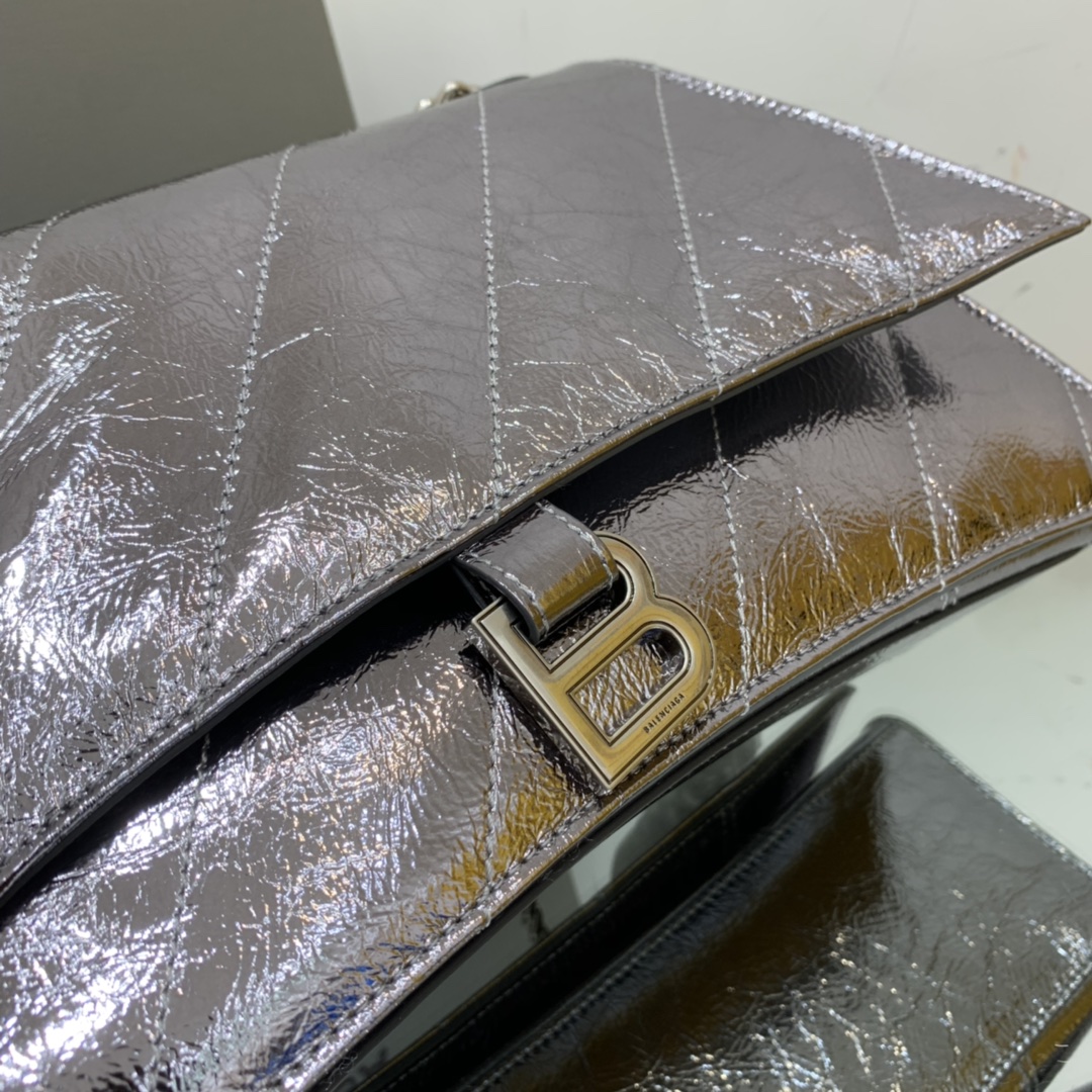Ba1en*iaga Crush Medium Chain Bag Black/Silver For Women‎ 12.2in/31cm