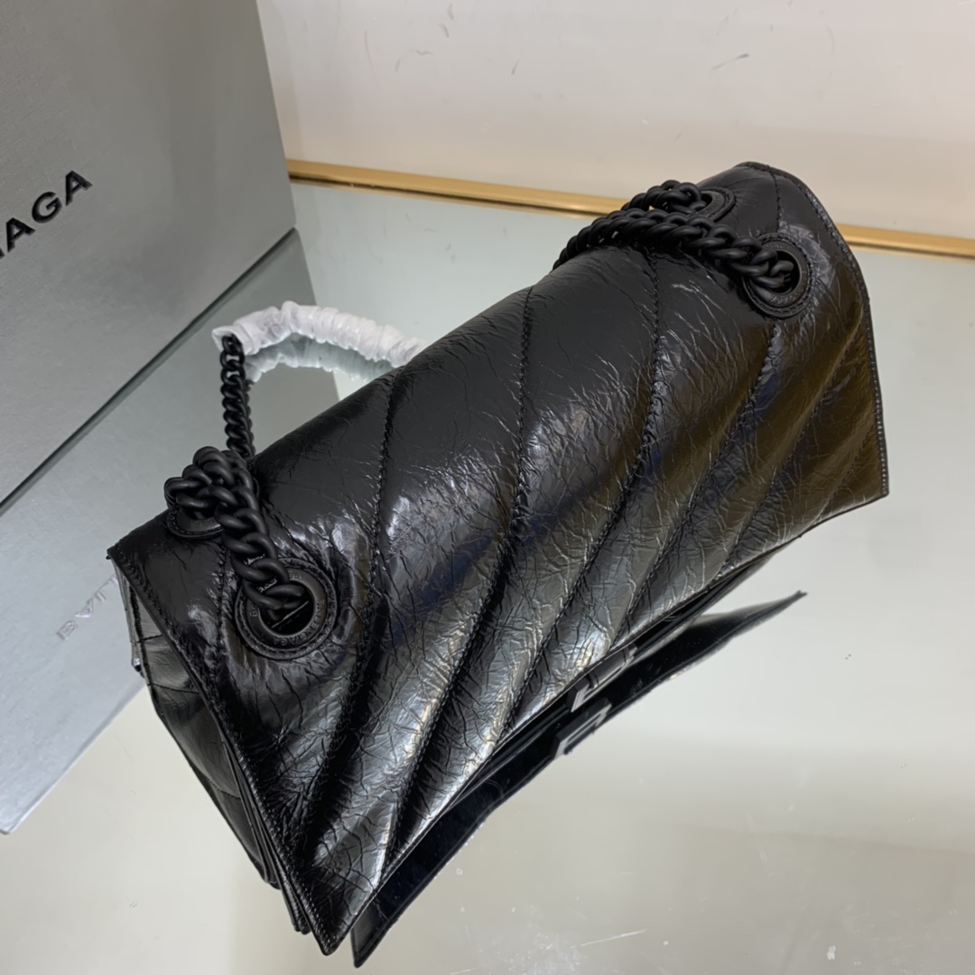 Ba1en*iaga Crush Medium Chain Bag Black/Silver For Women‎ 12.2in/31cm