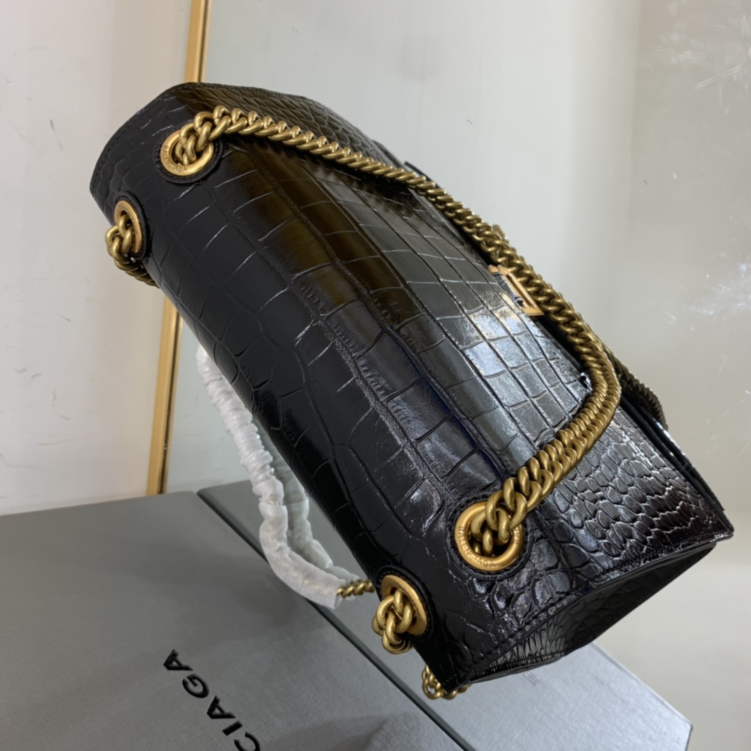 Ba1en*iaga Crush Medium Chain Bag Black/White For Women‎ 12.2in/31cm