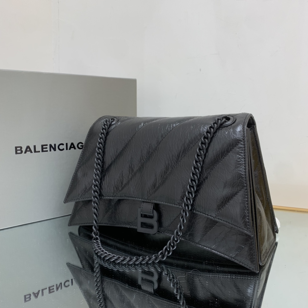 Ba1en*iaga Crush Medium Chain Bag Black/Silver For Women‎ 12.2in/31cm