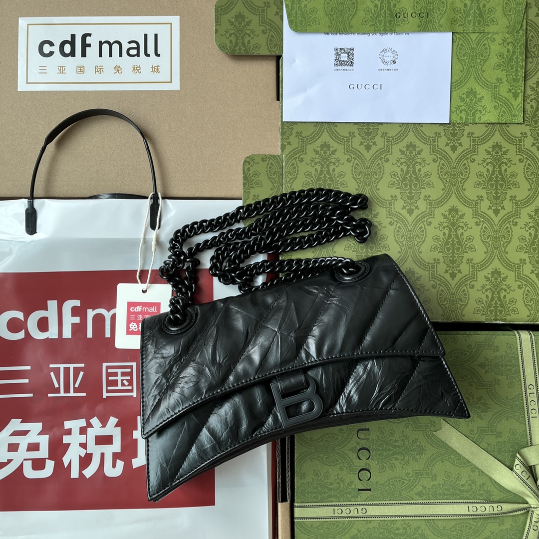 Ba1en*iaga Crush Small Chain Bag Black/Silver/White For Women‎ 9.8in/24.9cm 716351210IY1000