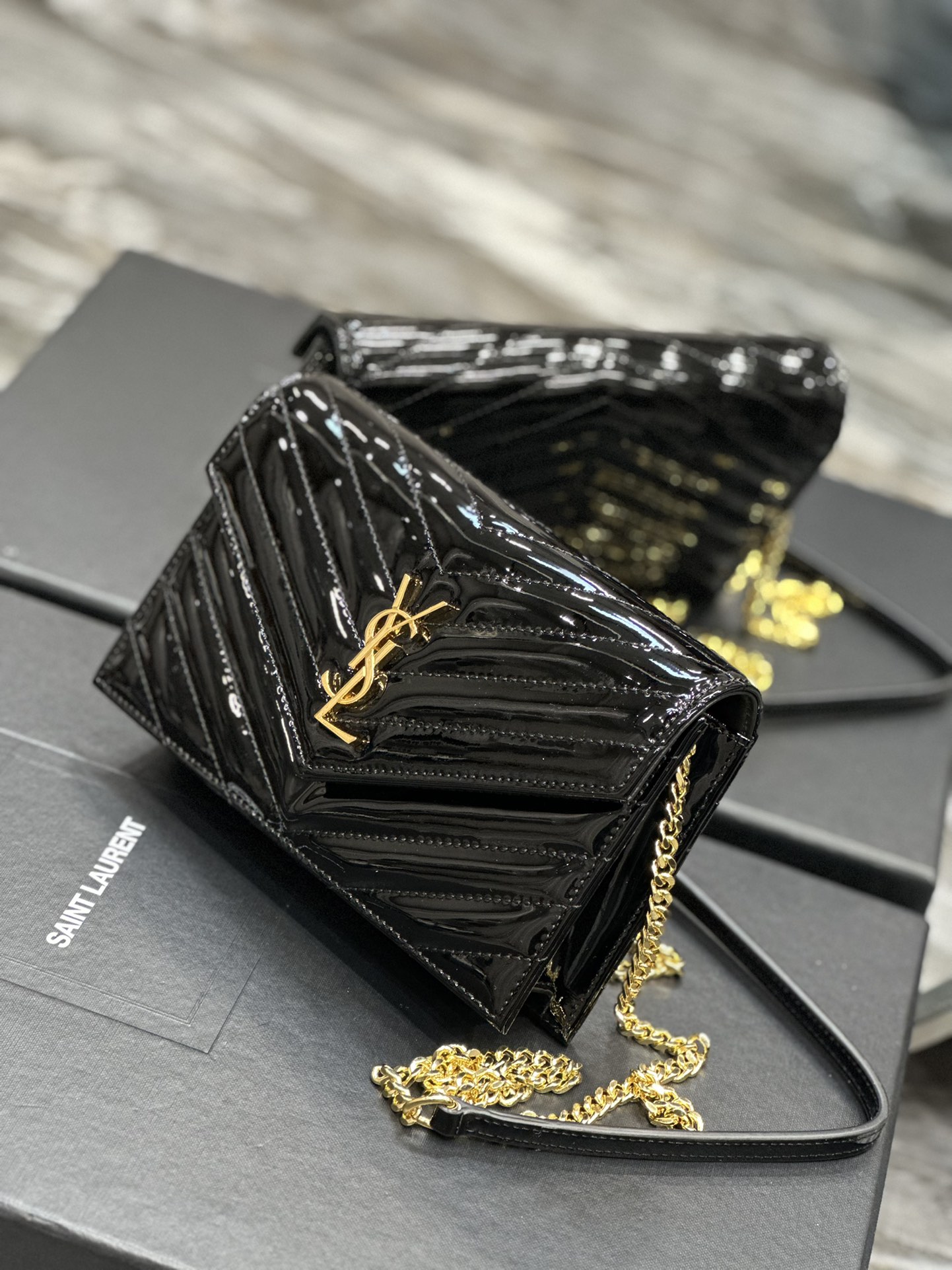 Sa1nt Lau*nt Envelope Small Bag Black For Women‎ 7.5in/19cm