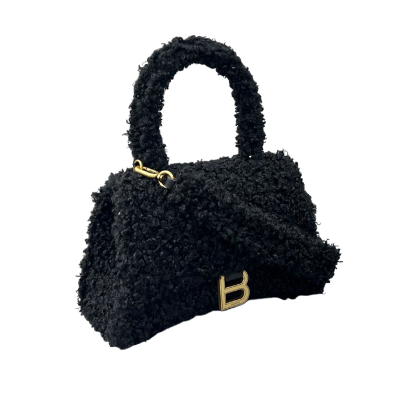 Ba1en*iaga Furry Hourglass Small Handbag Black/Grey/Pink For Women‎ 9.4in/23.8cm 676365210FU1000