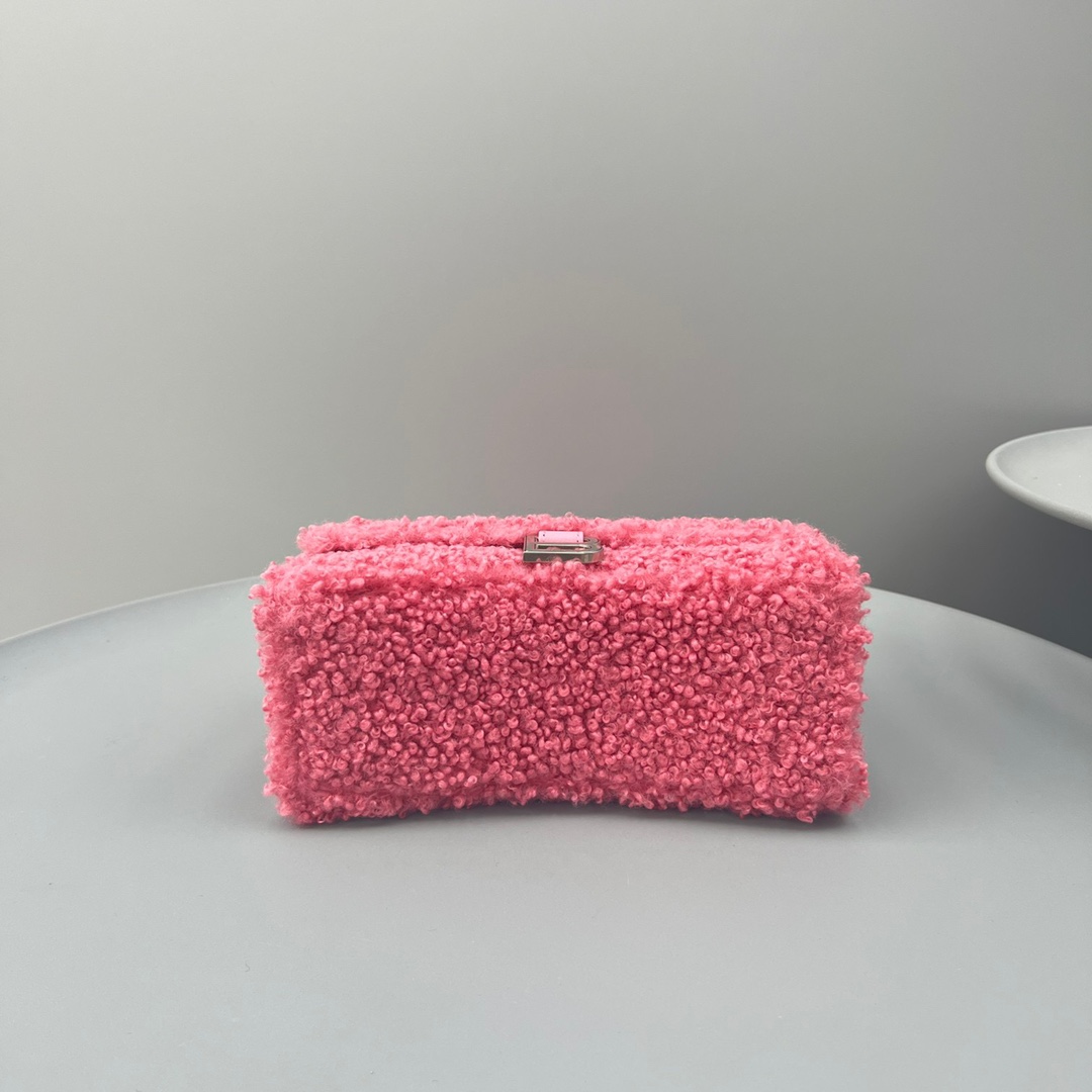 Ba1en*iaga Furry Hourglass Small Handbag Black/Grey/Pink For Women‎ 9.4in/23.8cm 676365210FU1000