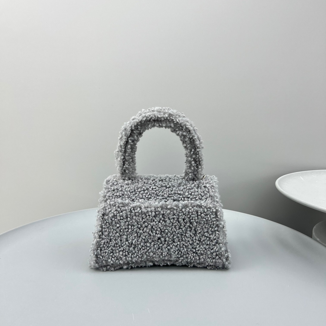 Ba1en*iaga Furry Hourglass Small Handbag Black/Grey/Pink For Women‎ 9.4in/23.8cm 676365210FU1000