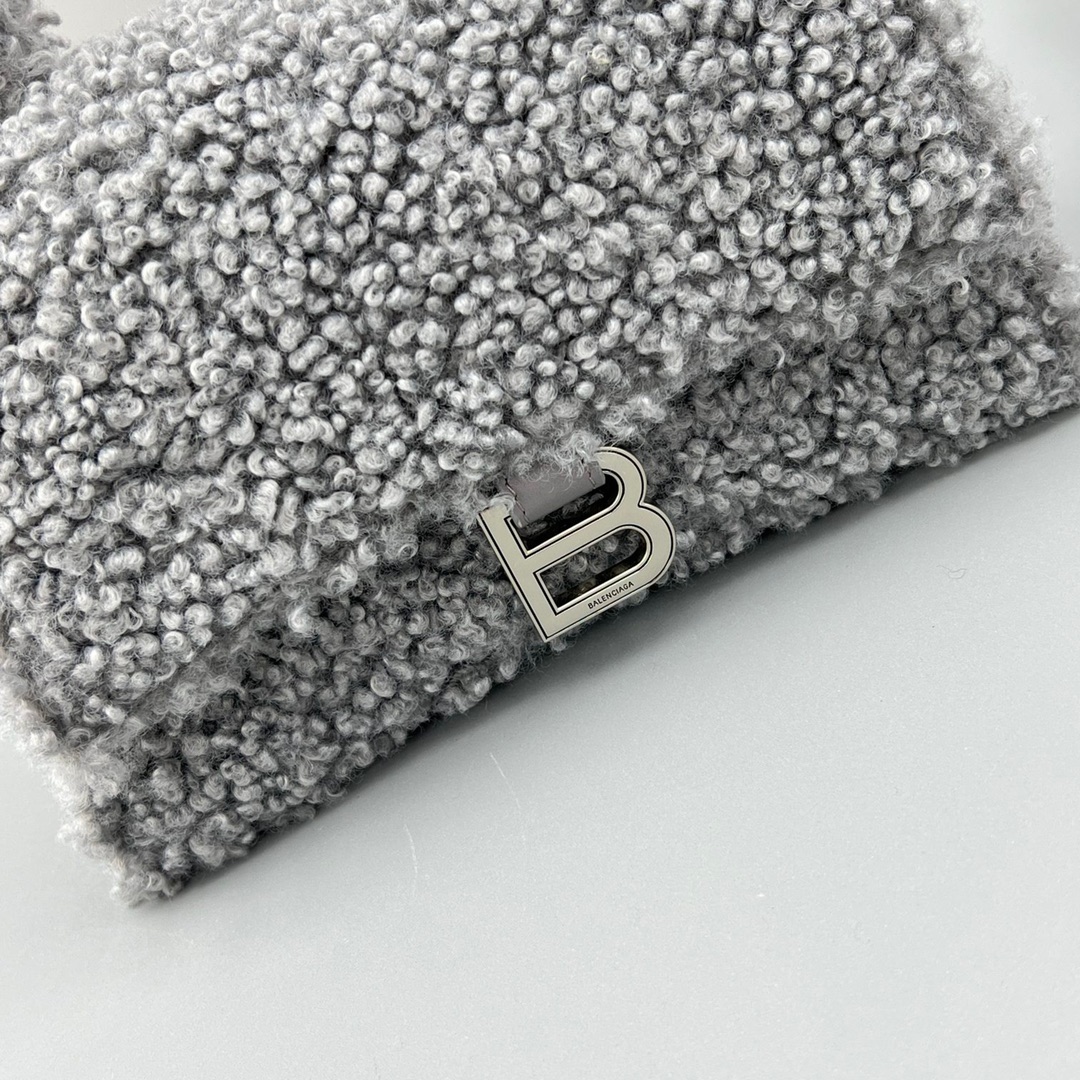 Ba1en*iaga Furry Hourglass Small Handbag Black/Grey/Pink For Women‎ 9.4in/23.8cm 676365210FU1000