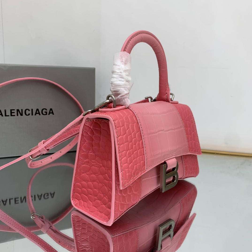 Ba1en*iaga Hourglass Small Handbag Black/Pink For Women‎ 9in/22.9cm