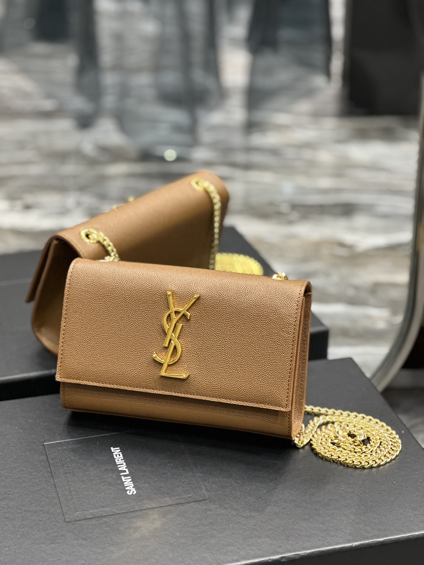 Sa1nt Lau*nt Kate Small Chain Bag Brown For Women‎ 7.8in/20cm
