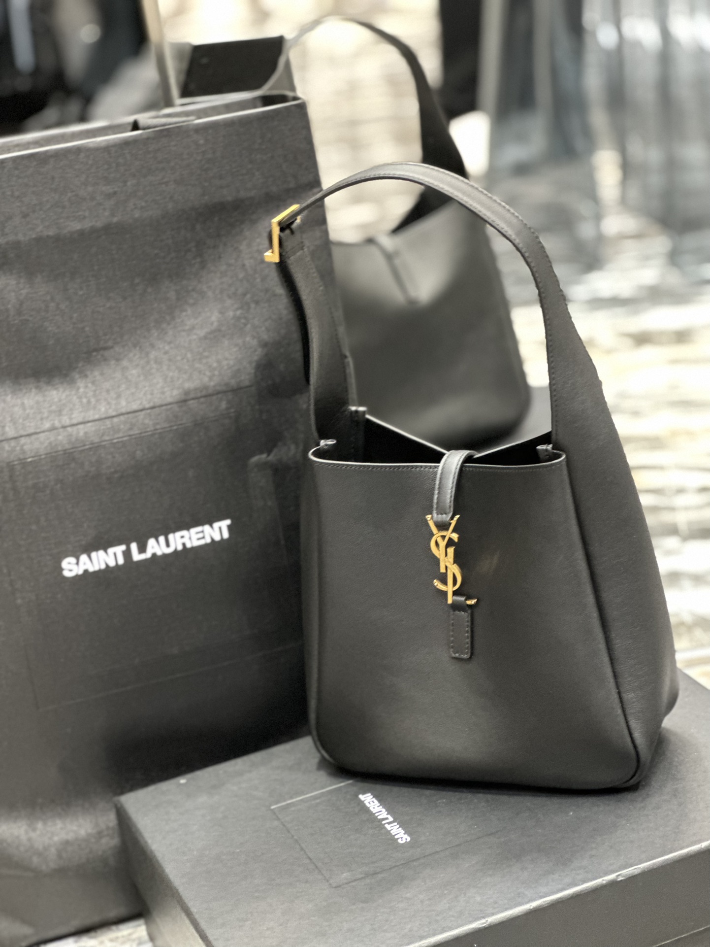 Sa1nt Lau*nt Le 5 A 7 Soft Small Black/Yellow/Burgundy For Women‎ 9in/23cm 713938AAAUQ1000