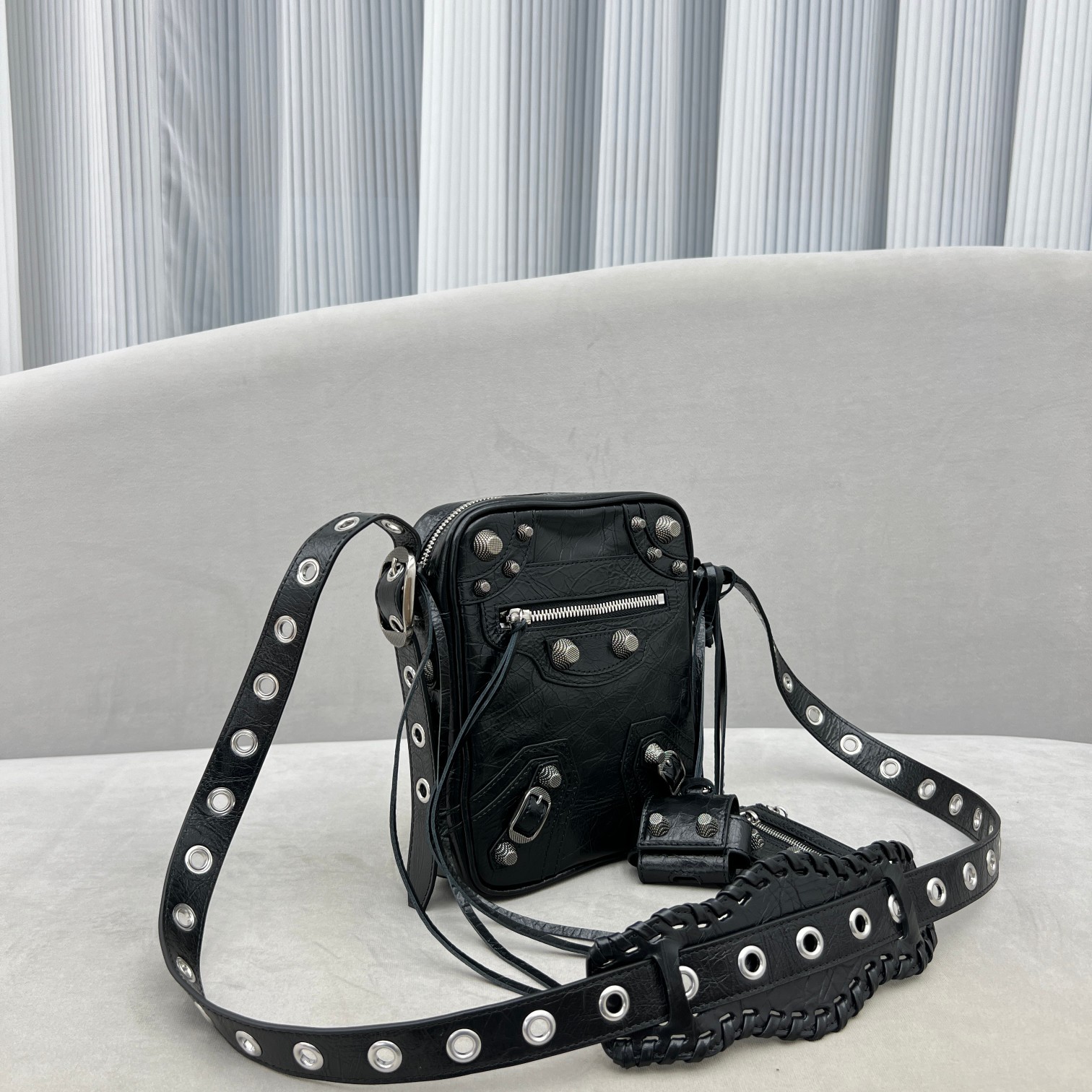 Ba1en*iaga Le Cagole Crossbody Bag Black/Grey For Women‎ 7.8in/19.8cm