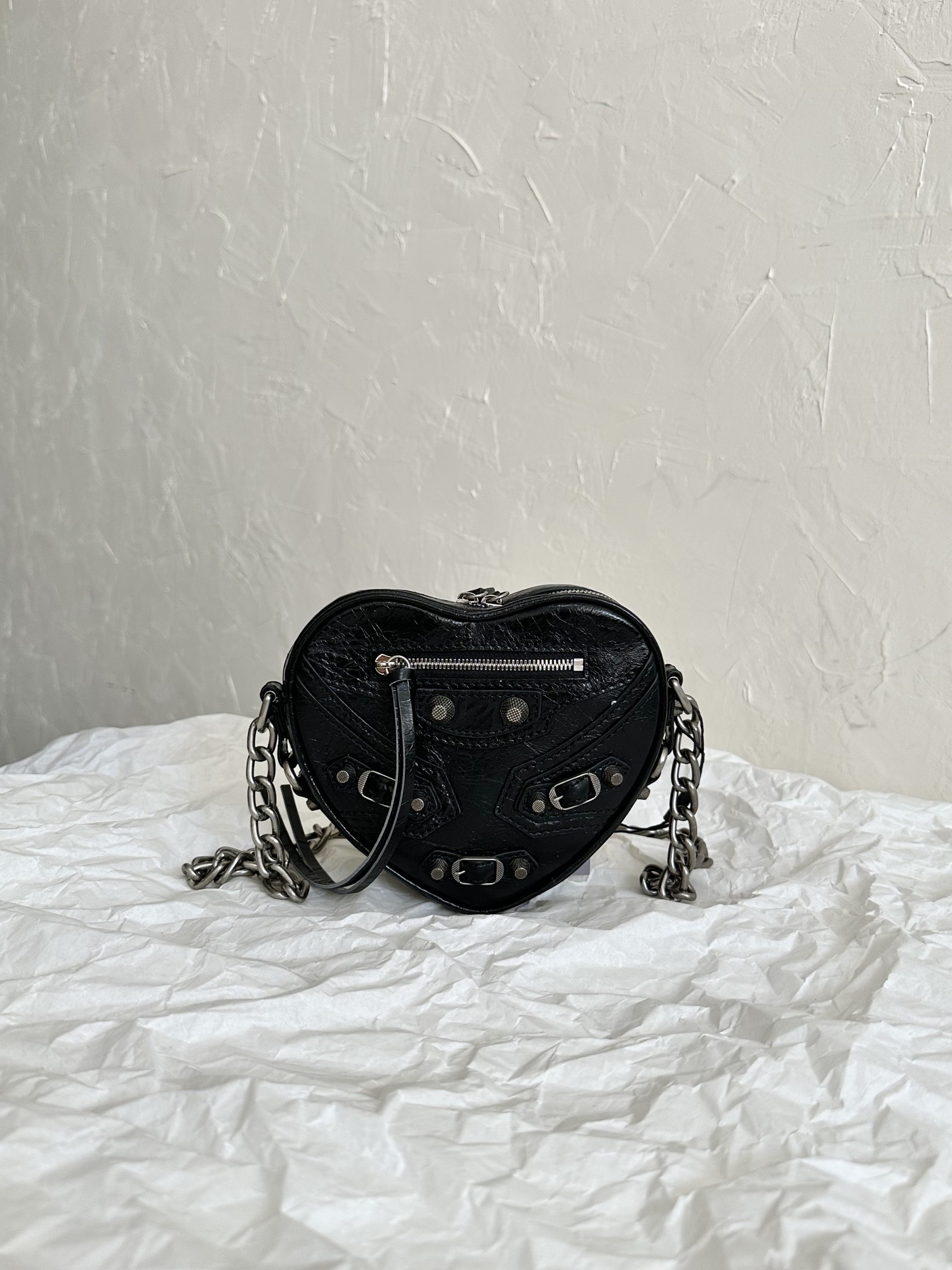 Ba1en*iaga Le Cagole Heart Mini Bag Black/Pink For Women‎ 6.3in/16cm 7227811VG9Y1000