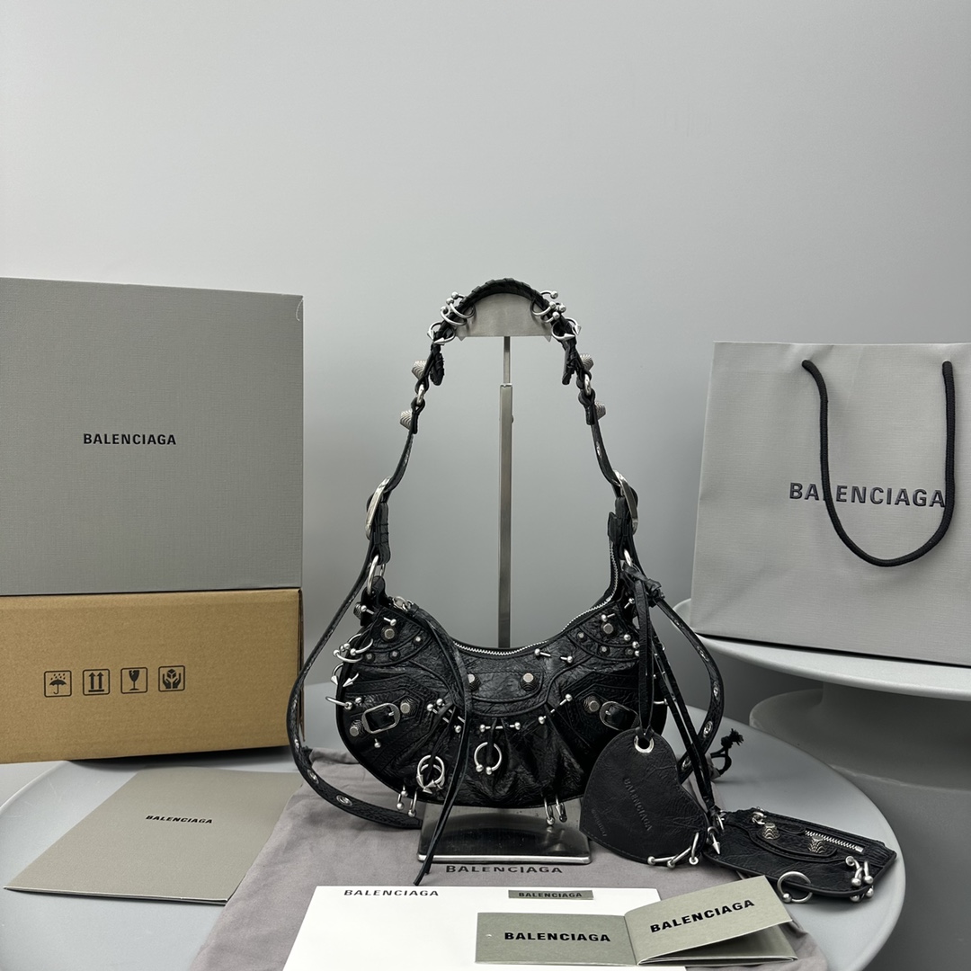 Ba1en*iaga Le Cagole XS Shoulder Bag Black/White For Women‎ 10.2in/26cm 671309210G81000