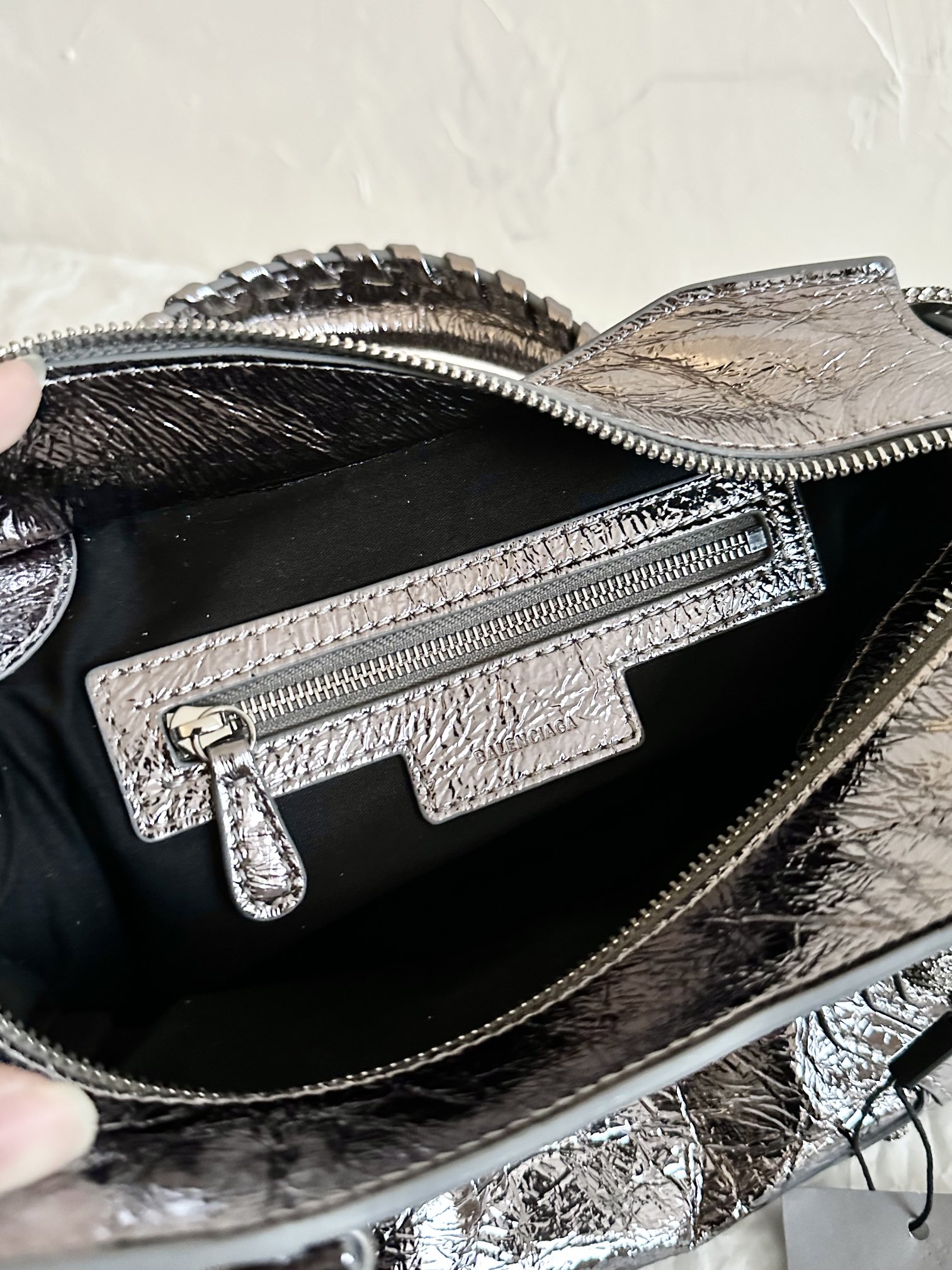 Ba1en*iaga Neo Cagole City Small Handbag White/Silver For Women‎ 10.5in/27cm 222342F046015