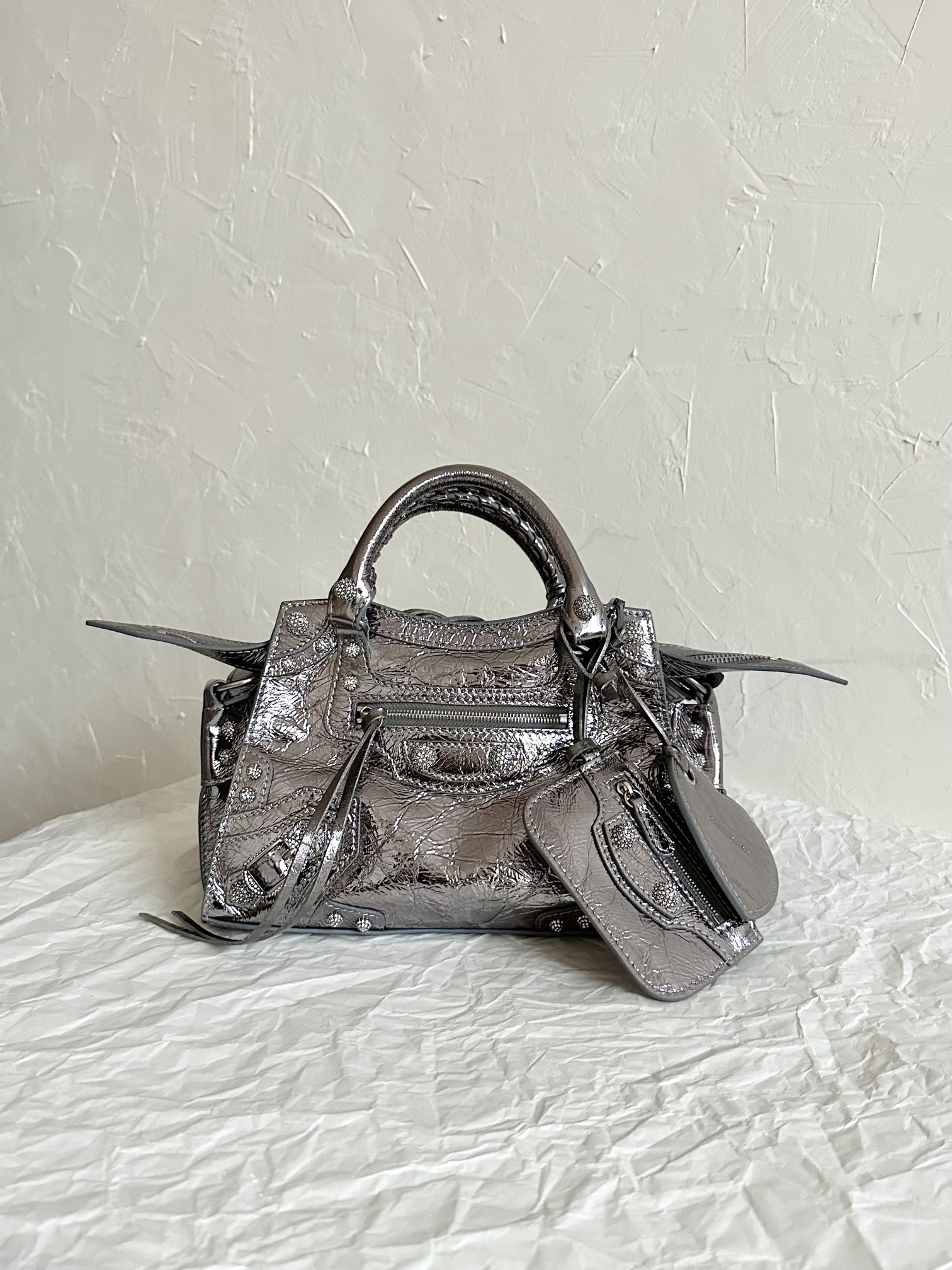 Ba1en*iaga Neo Cagole City Small Handbag White/Silver For Women‎ 10.5in/27cm 222342F046015