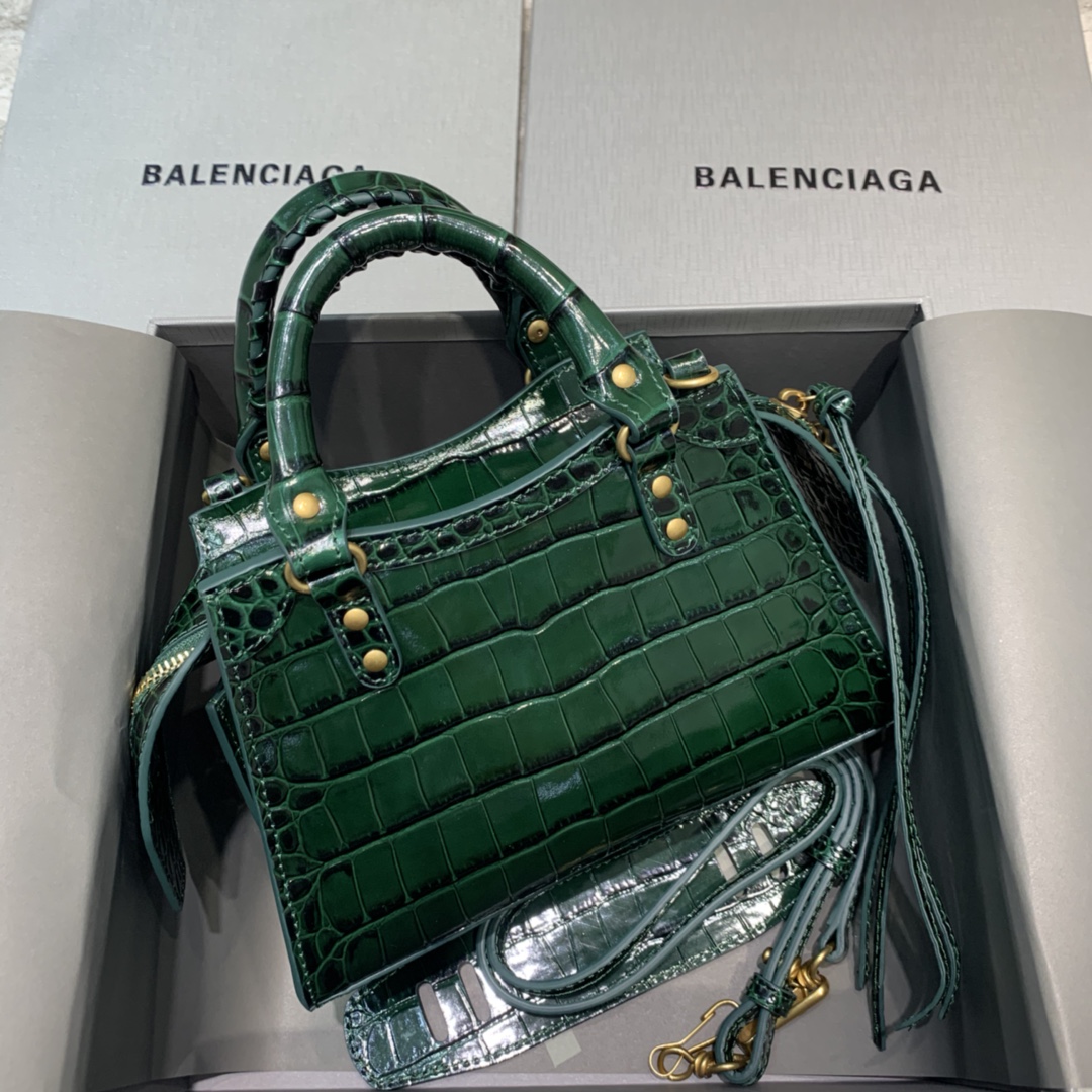 Ba1en*iaga Neo Classic Mini Handbag Black/Green For Women‎ 8.6in/21.8cm