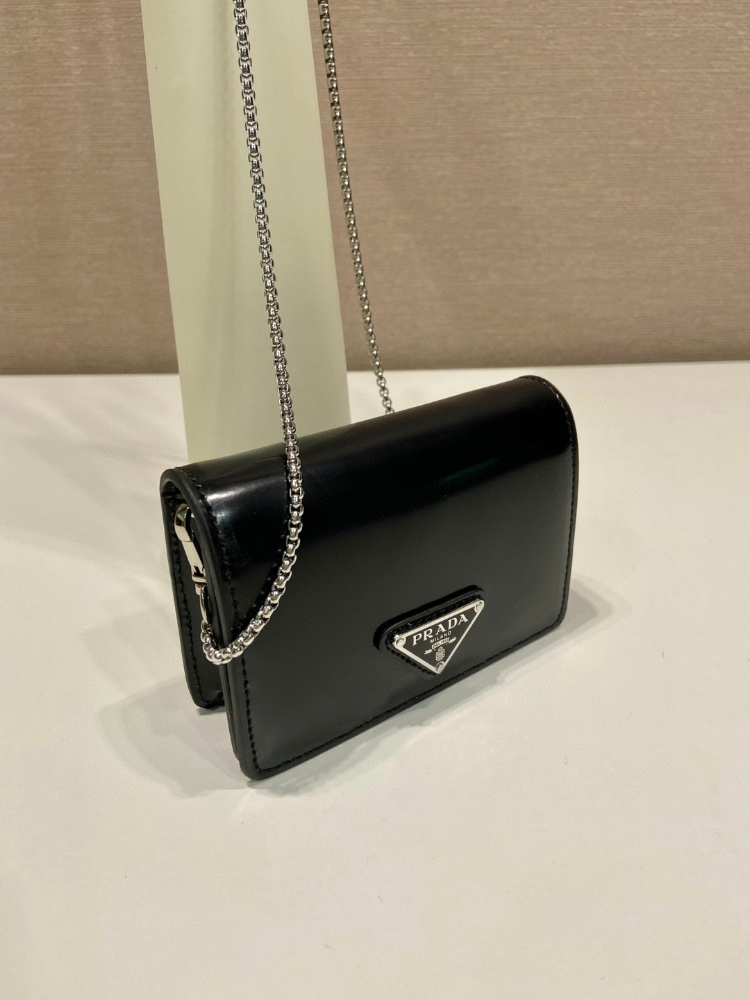 Pra*a Brushed Card Holder With Shoulder Strap Gold Tone/ Black For Women 4.5 in / 11.5 cm 1MR028_2CLE_F0522