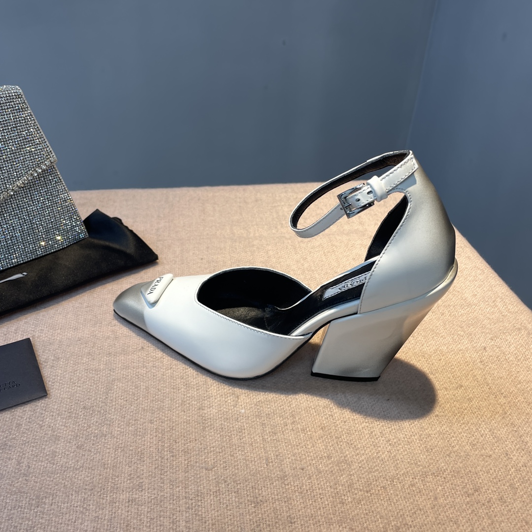 Pra*a Brushed Pumps White For Women 3.7 in/ 9.5cm