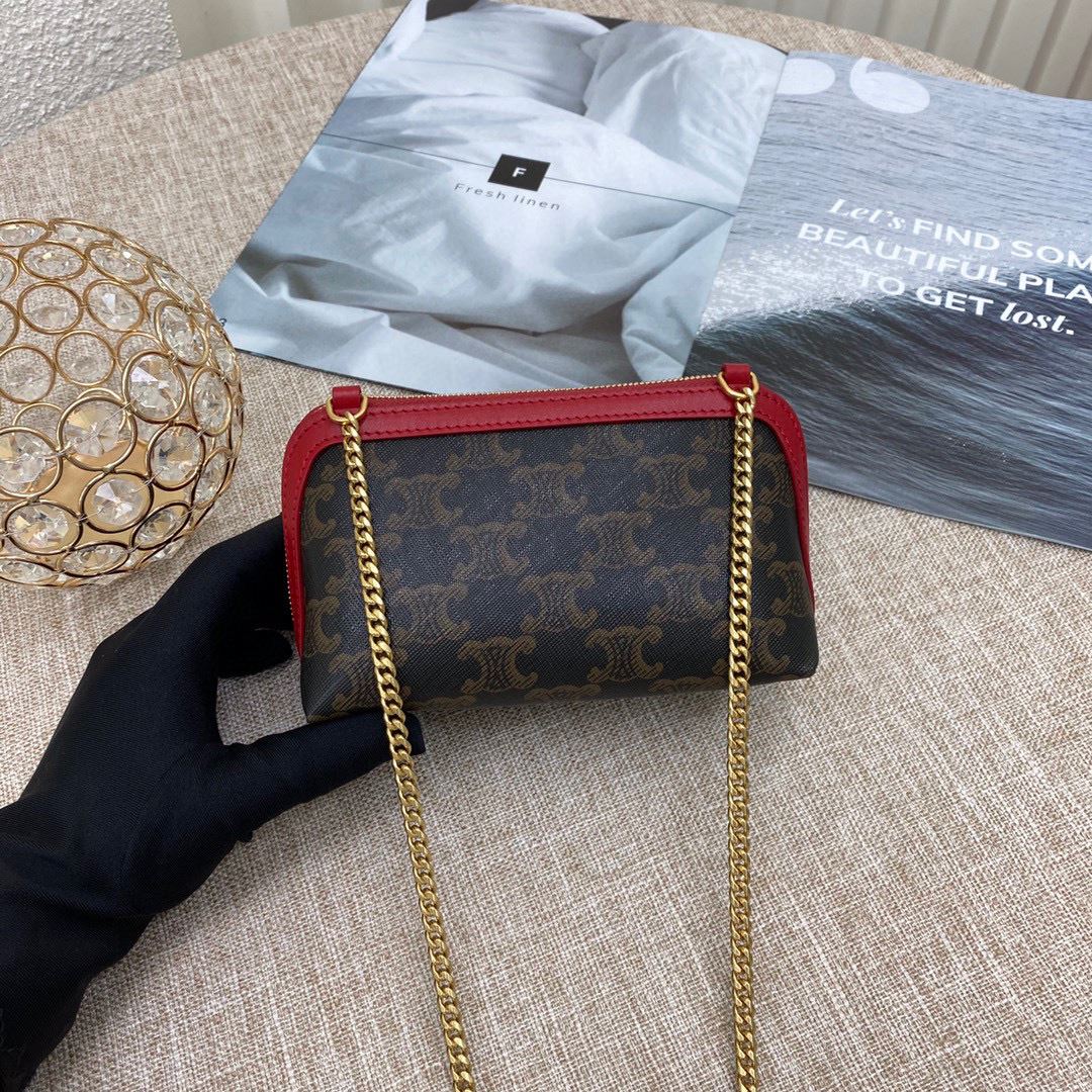 Ce1i*e Clutch With Chain In Triomphe Canvas White/Red For Women‎ 6in/16cm 10E382CBX.01BC