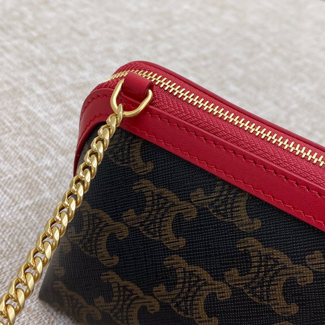 Ce1i*e Clutch With Chain In Triomphe Canvas White/Red For Women‎ 6in/16cm 10E382CBX.01BC