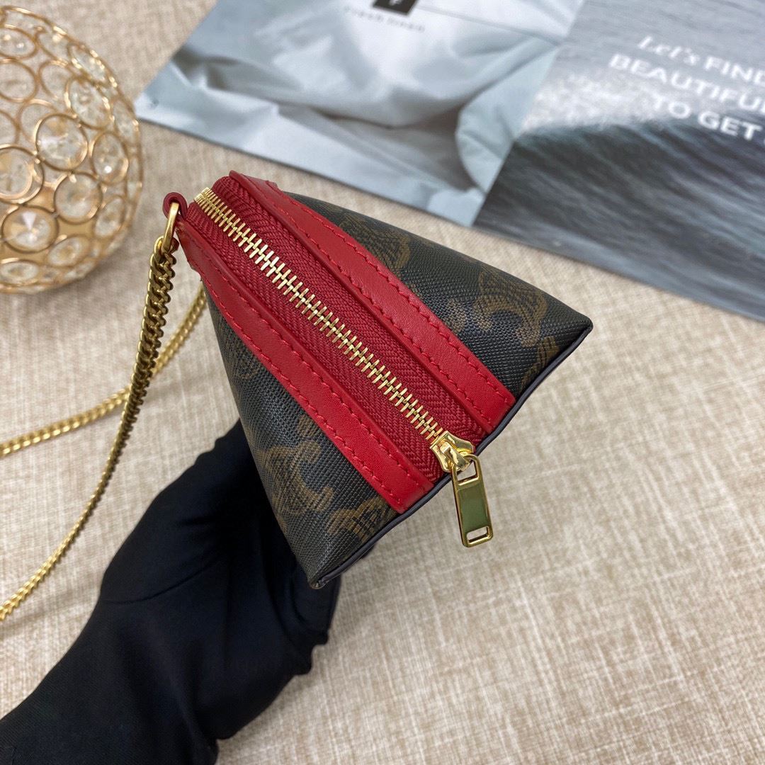 Ce1i*e Clutch With Chain In Triomphe Canvas White/Red For Women‎ 6in/16cm 10E382CBX.01BC